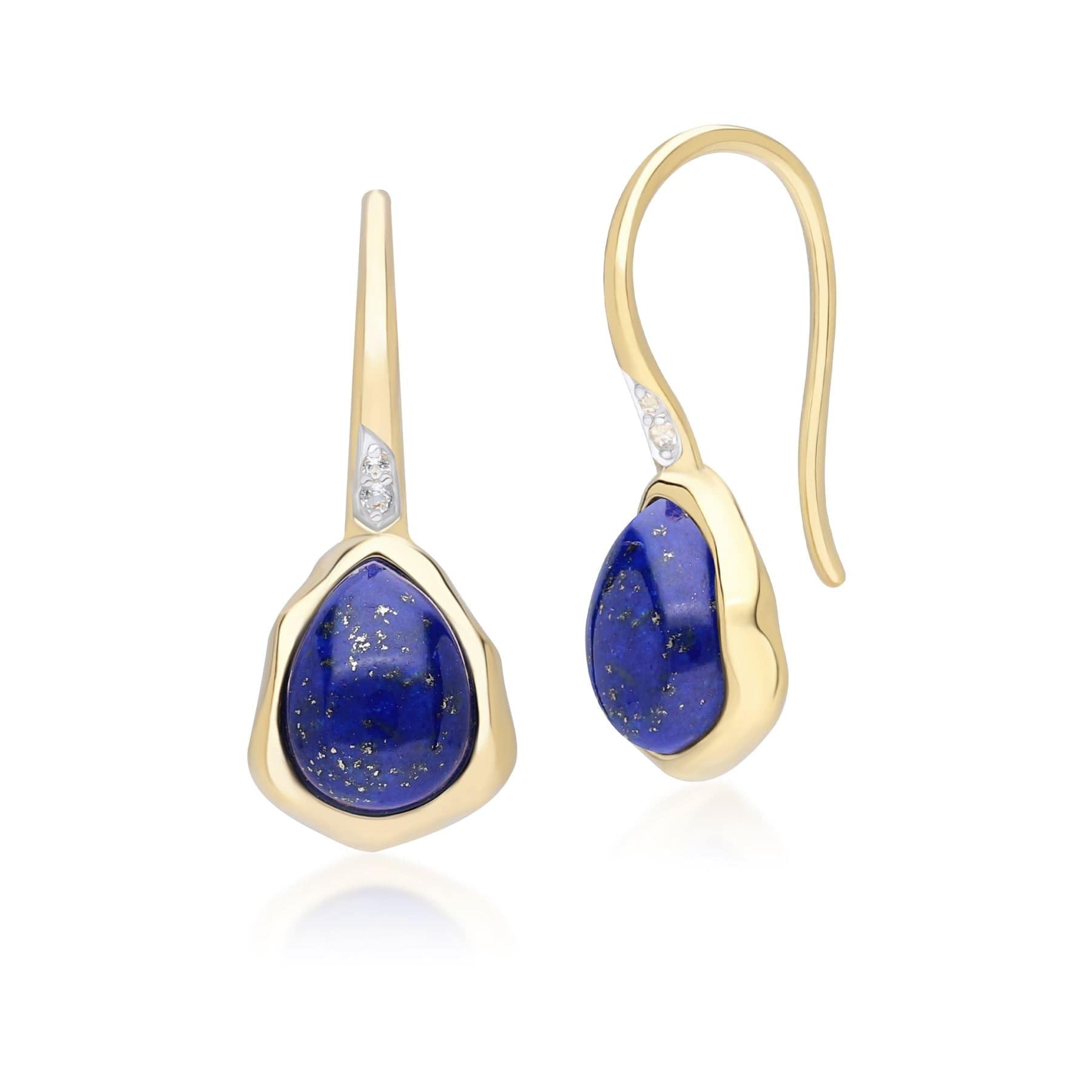 253E418702925 Irregular Lapis Lazuli & Topaz  Drop Earrings In 18ct Gold Plated SterlIng Silver Front