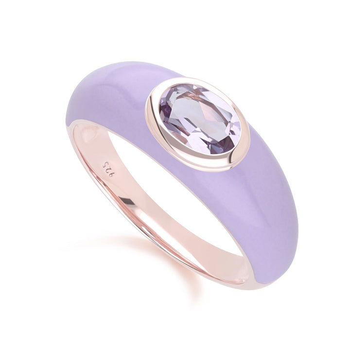 Siberian Waltz Violet Enamel & Octagon Amethyst Ring In Rose Gold Vermeil