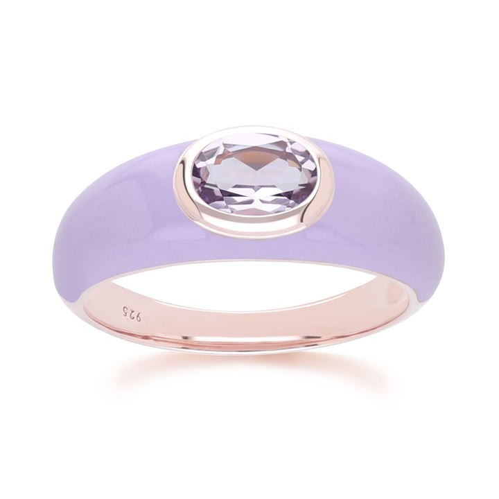 Siberian Waltz Violet Enamel & Octagon Amethyst Ring In Rose Gold Vermeil