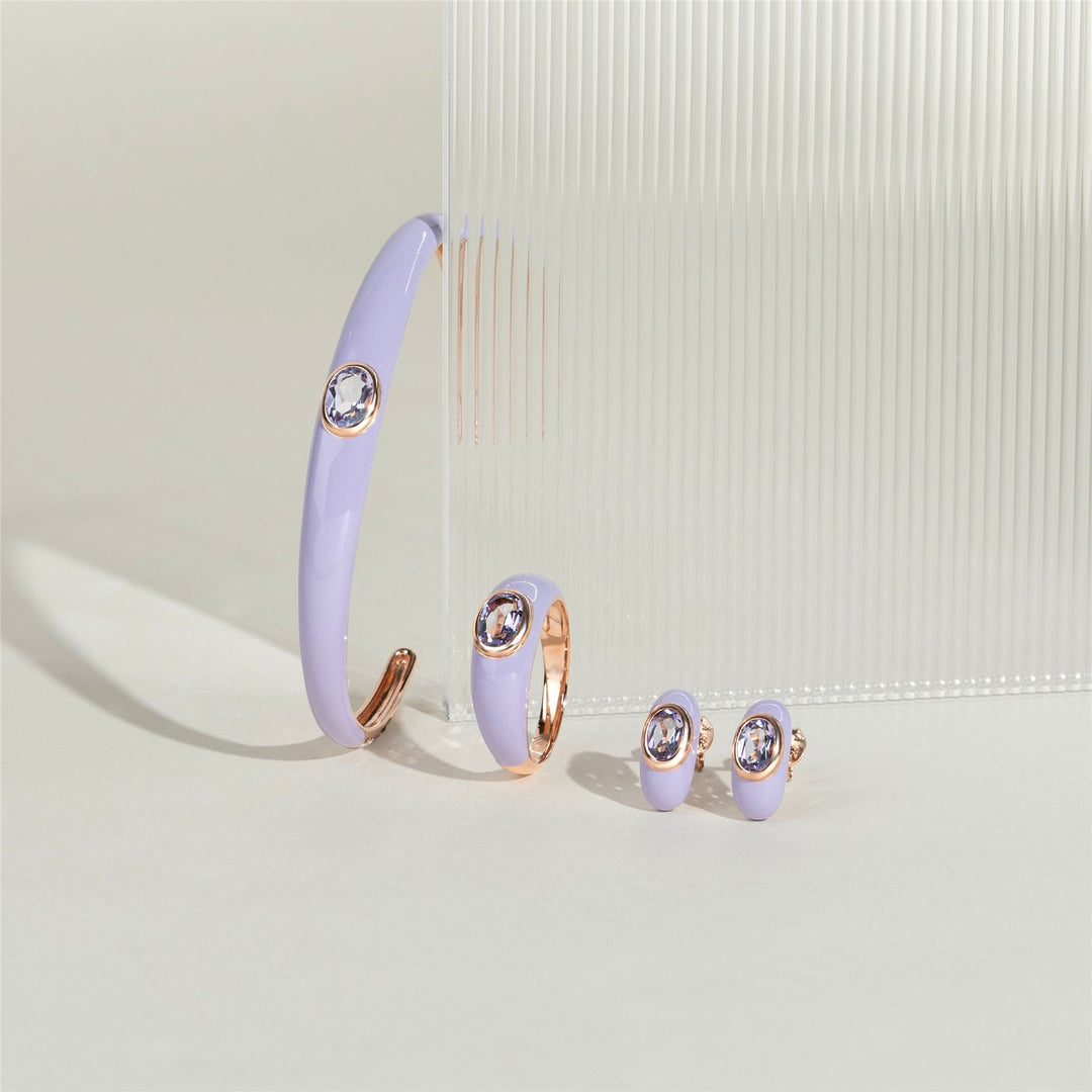 Siberian Waltz Violet Enamel & Octagon Amethyst Ring In Rose Gold Vermeil