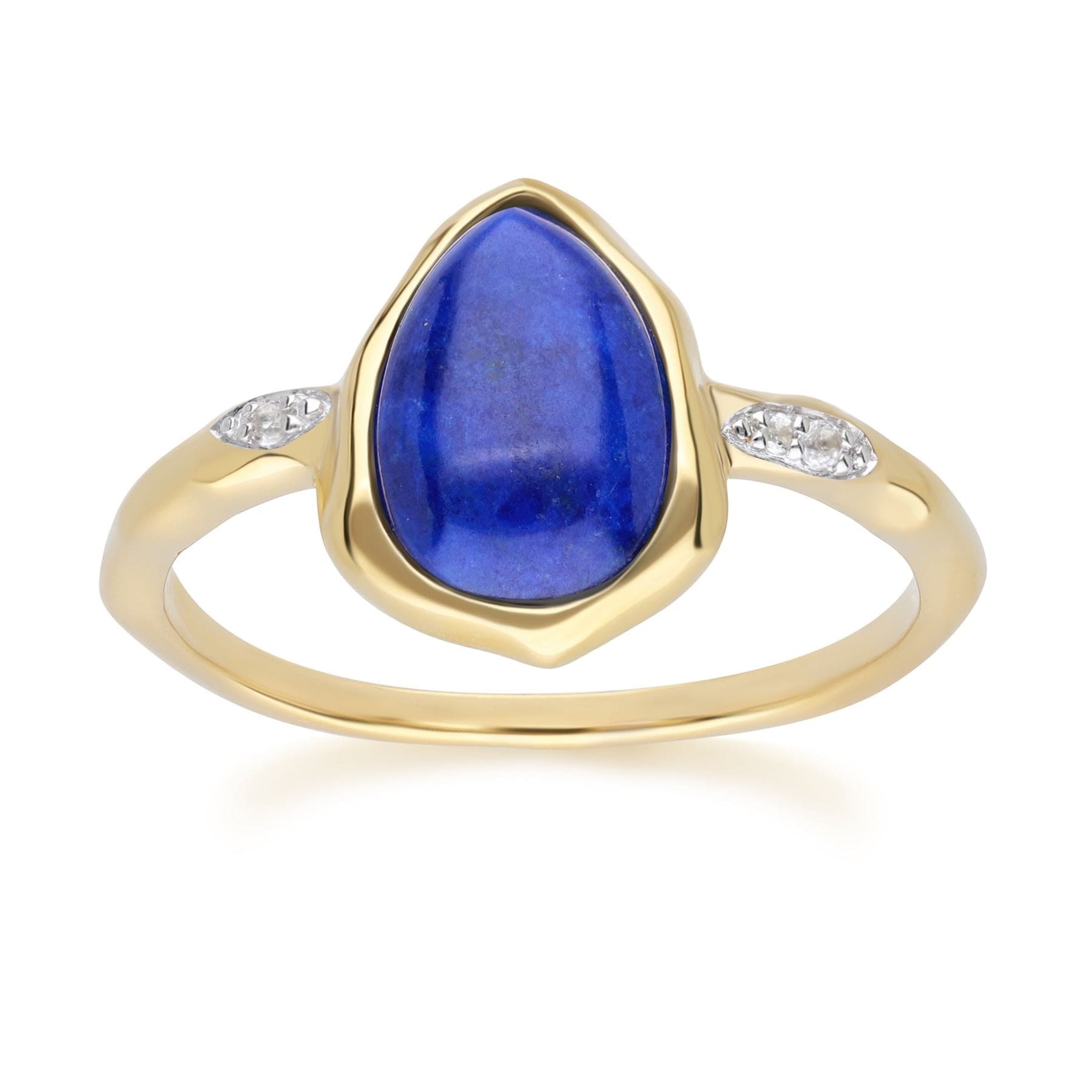 253R710202925 Irregular Lapis Lazuli & Topaz Ring In 18ct Gold Plated SterlIng Silver Front