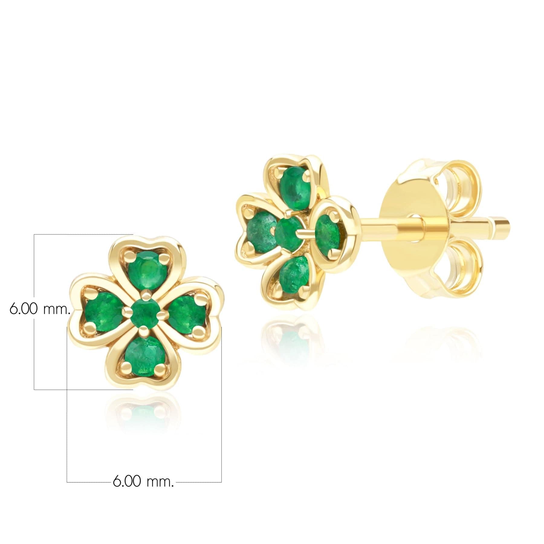 135E1878029 Gardenia Round Emerald Clover Stud Earrings in 9ct Yellow Gold Dimensions