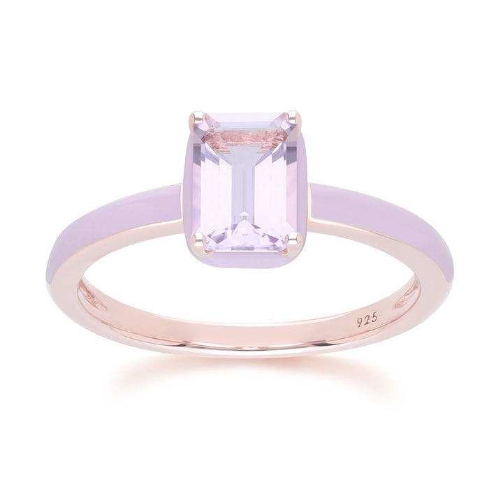 Siberian Waltz Violet Enamel & Octagon Pink Amethyst Ring In Rose Gold Vermeil