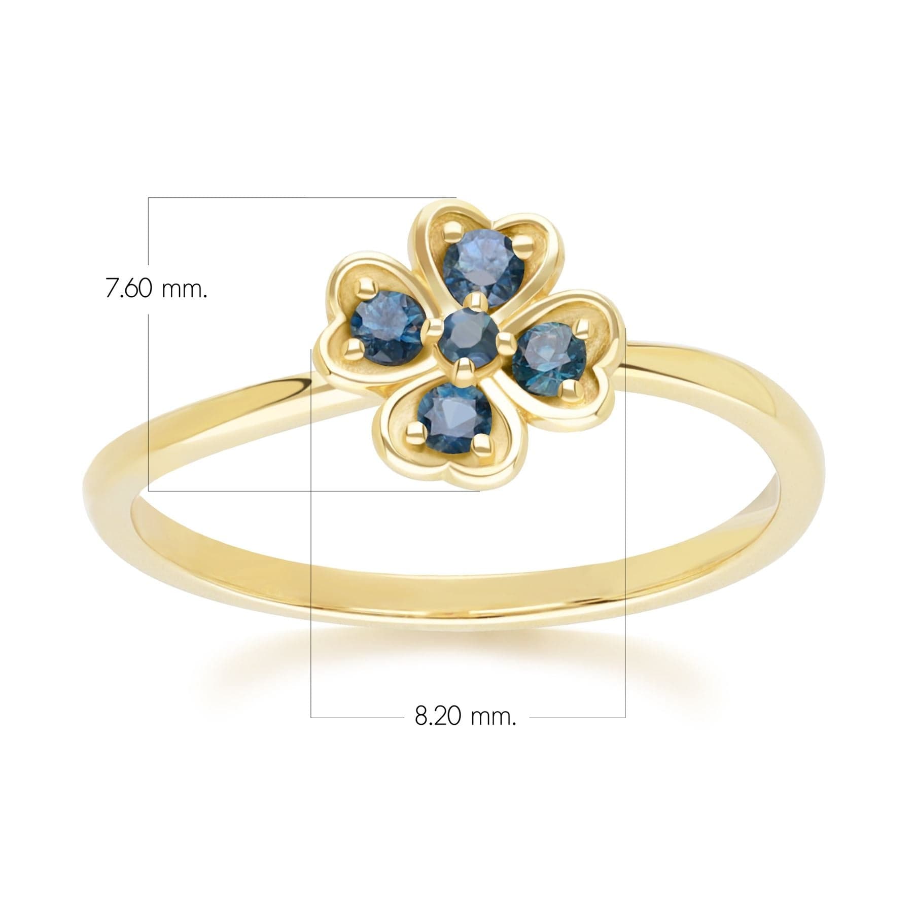 135R2102039 Gardenia Round Sapphire Clover Ring in 9ct Yellow Gold Dimensions