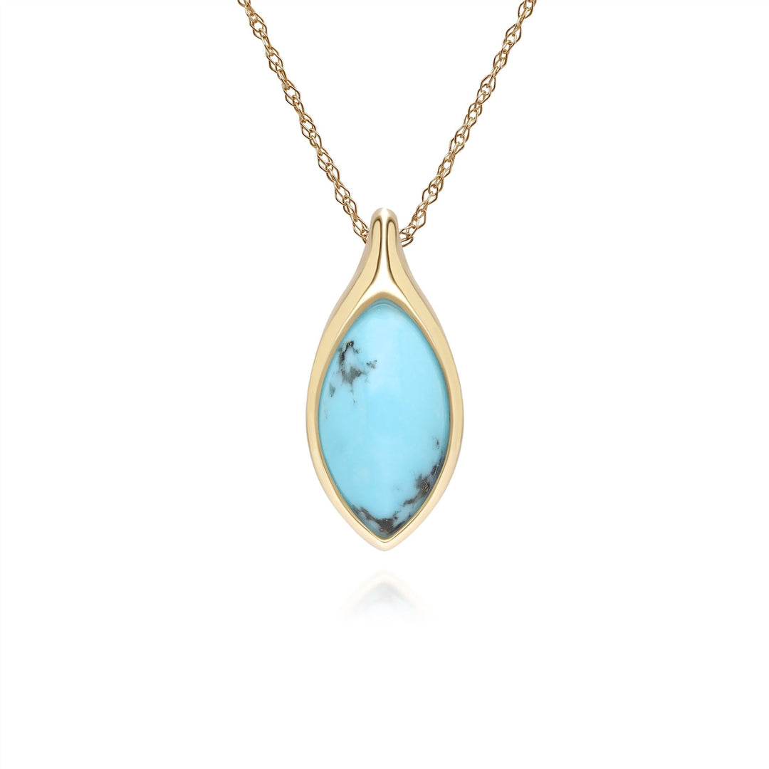 Classic Marquise Turquoise Pendant Necklace in 9ct Yellow Gold