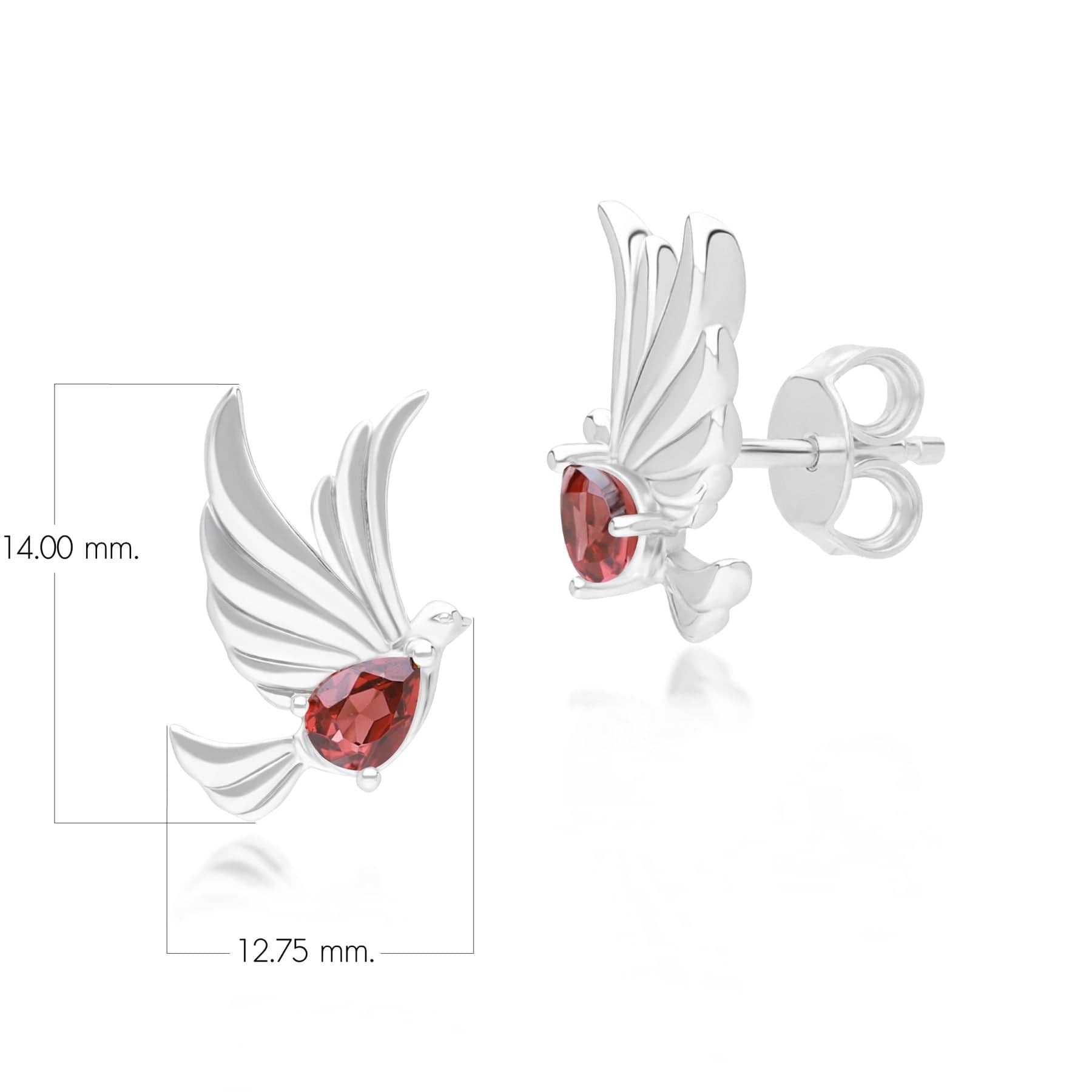 253E435302925 ECFEW™ Creator Garnet Dove Stud Earrings in  Sterling Silver Dimensions
