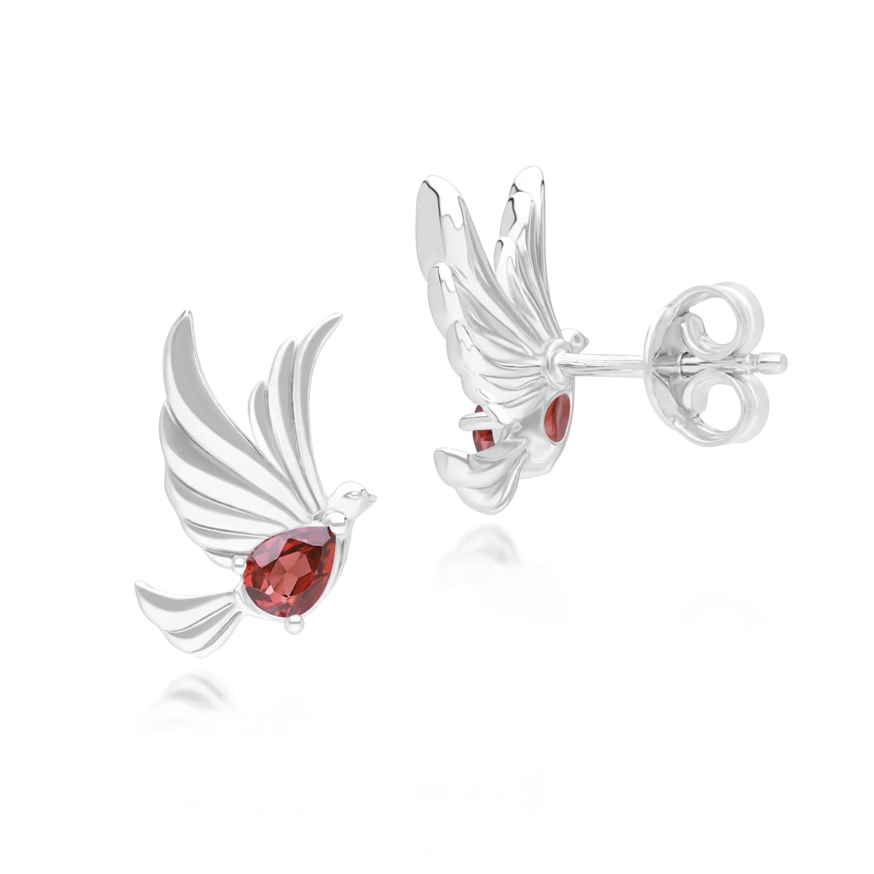 253E435302925 ECFEW™ Creator Garnet Dove Stud Earrings in  Sterling Silver Side