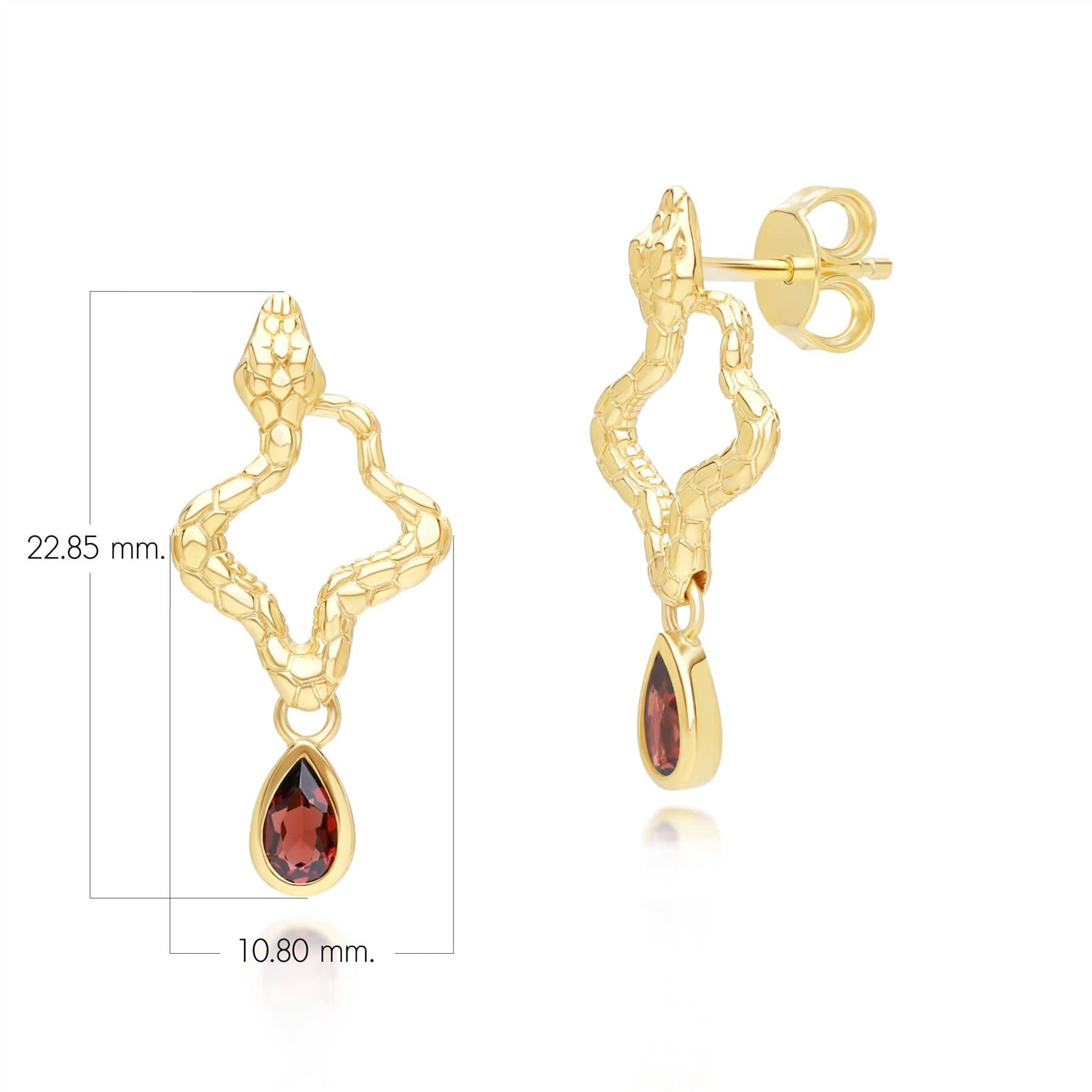 253E435401925 ECFEW™ Garnet Snake Drop Earrings in Gold Plated Sterling Silver Dimensions