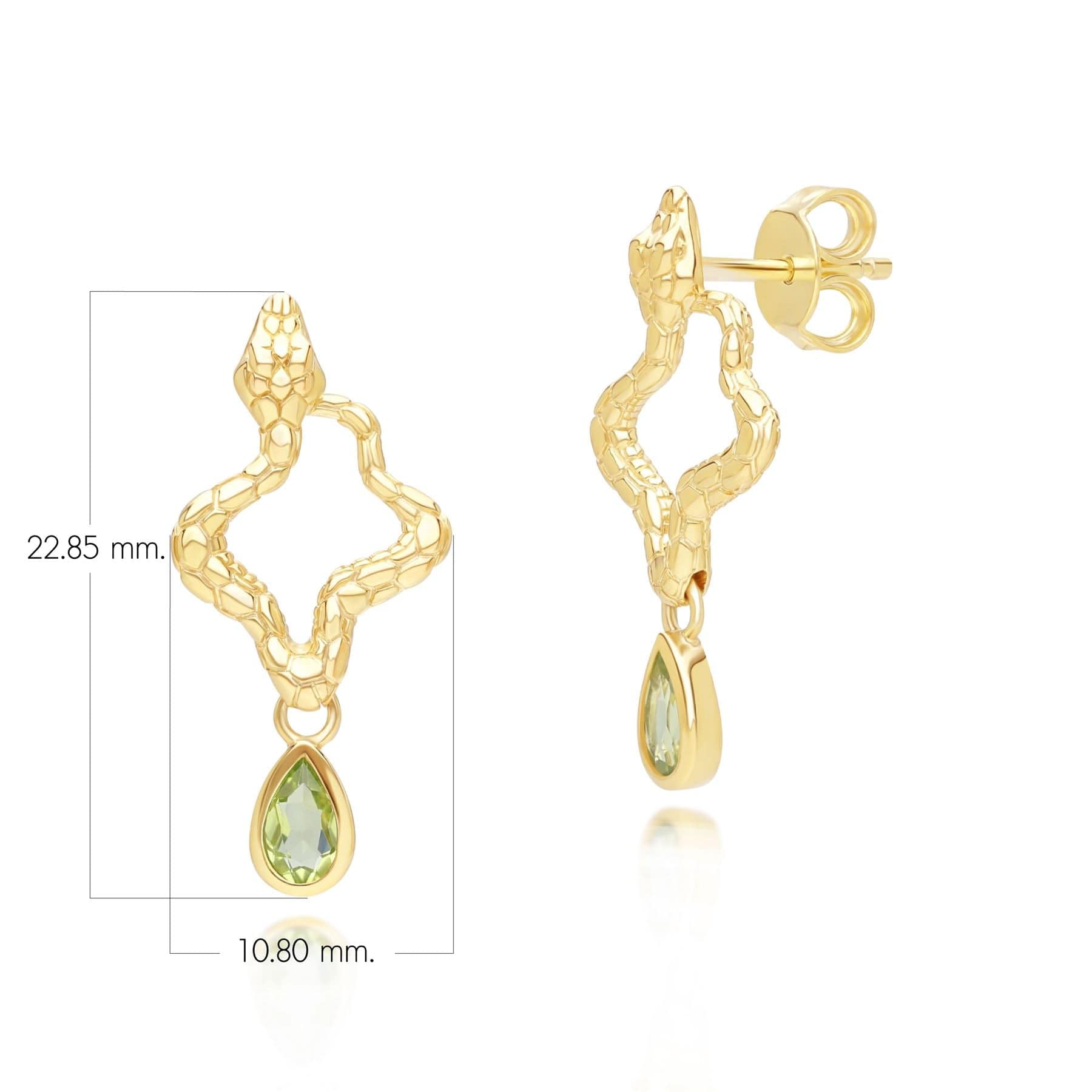 253E435403925 ECFEW™ Peridot Snake Drop Earrings in Gold Plated Sterling Silver Dimensions