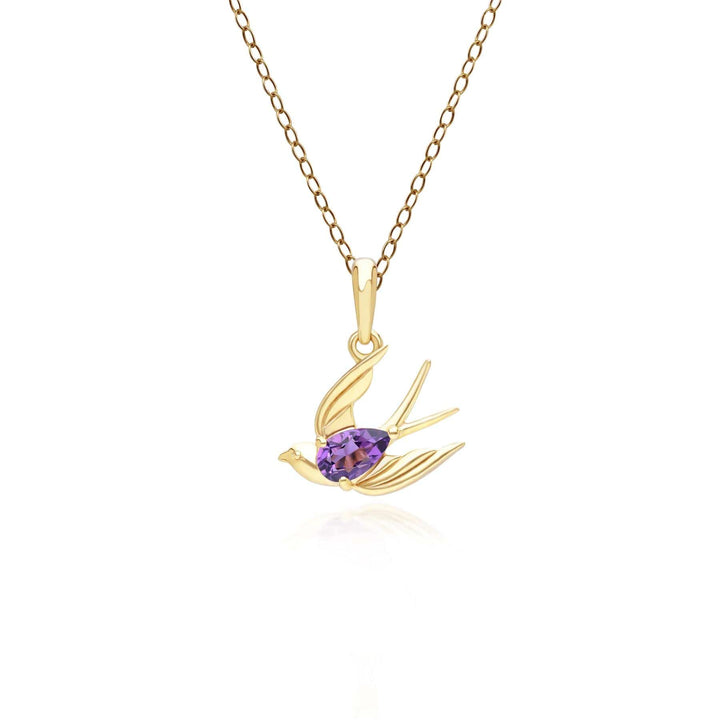 253P340803925 ECFEW™ Creator Amethyst Hummingbird Pendant Necklace in Gold Plated Sterling Silver