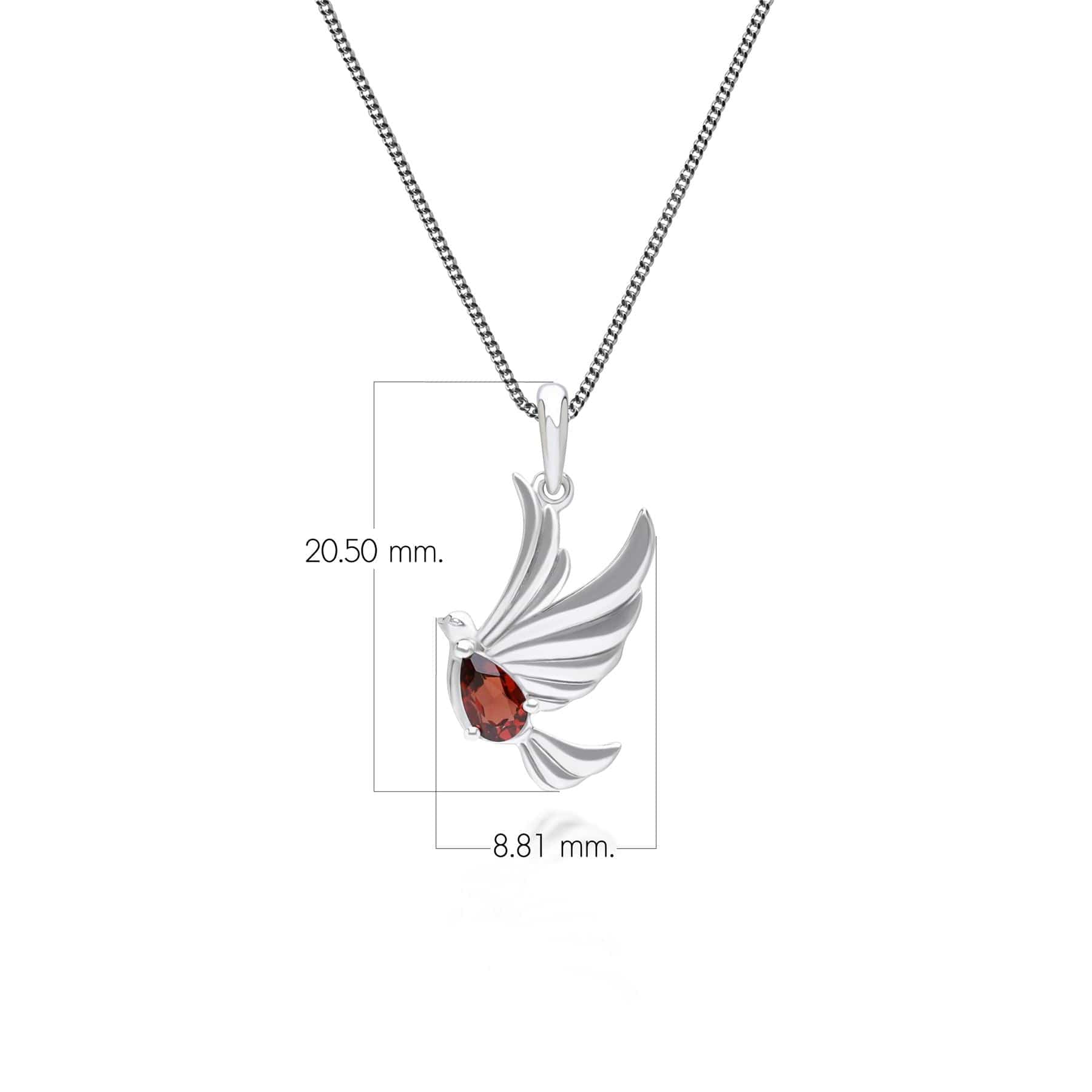 253P340902925 ECFEW™ Creator Garnet Dove Pendant Necklace in Sterling Silver Dimensions