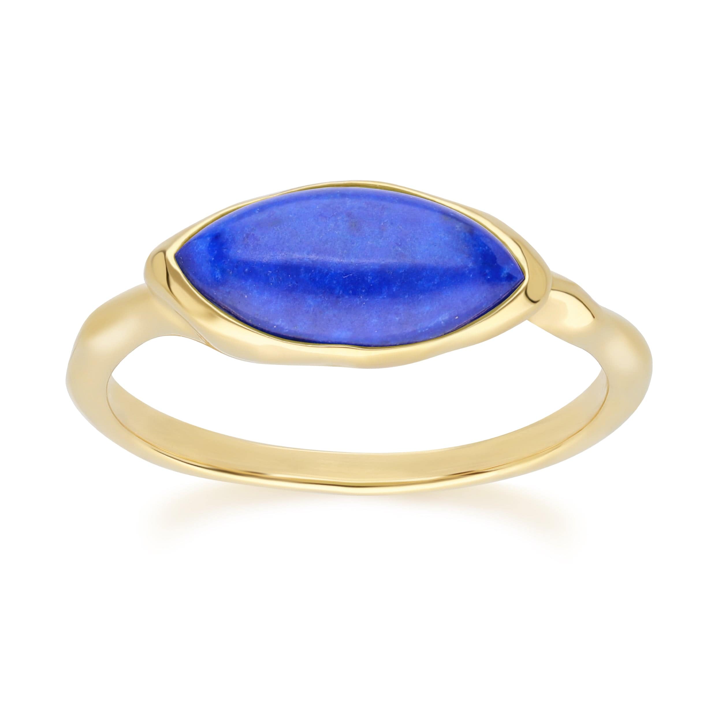 253R710101925 Irregular Marquise Lapis Lazuli Ring In 18ct Gold Plated SterlIng Silver Front