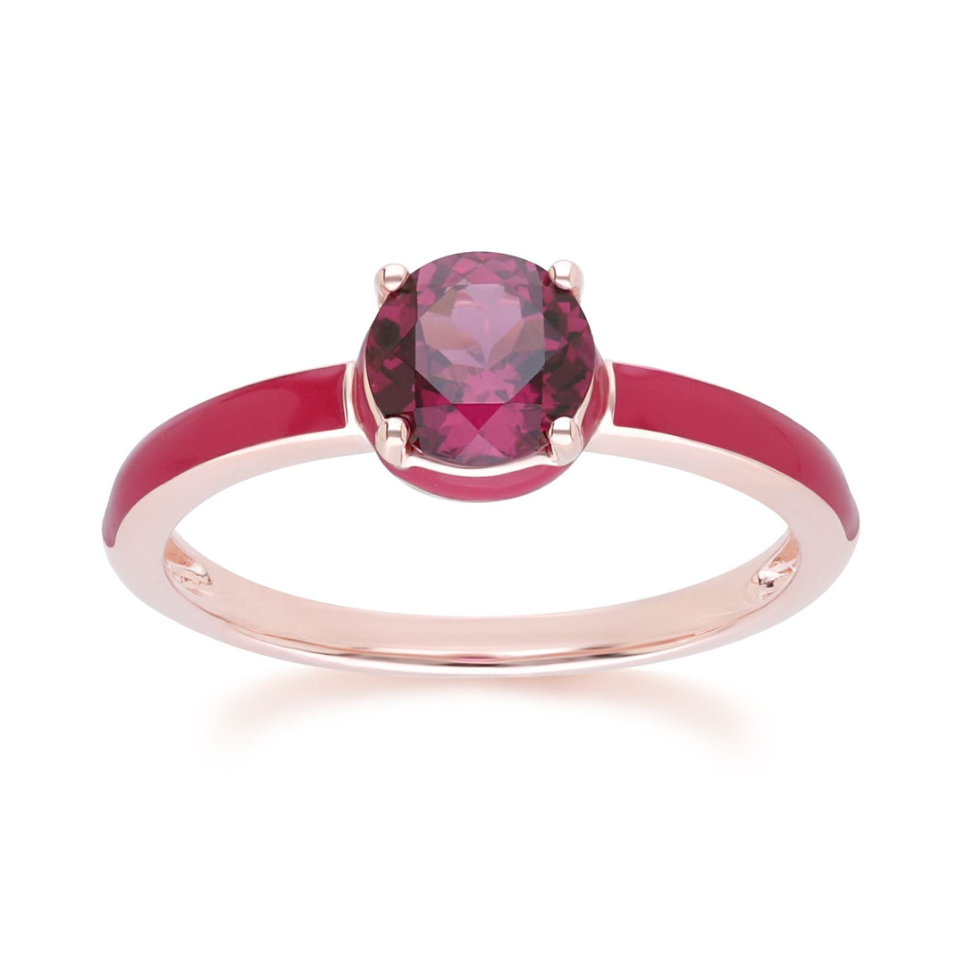 Siberian Waltz Pink Enamel & Round Rhodolite Ring In Rose Gold Vermeil
