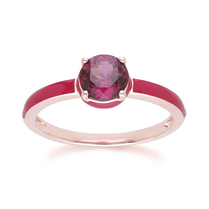 Siberian Waltz Pink Enamel & Round Rhodolite Ring In Rose Gold Vermeil