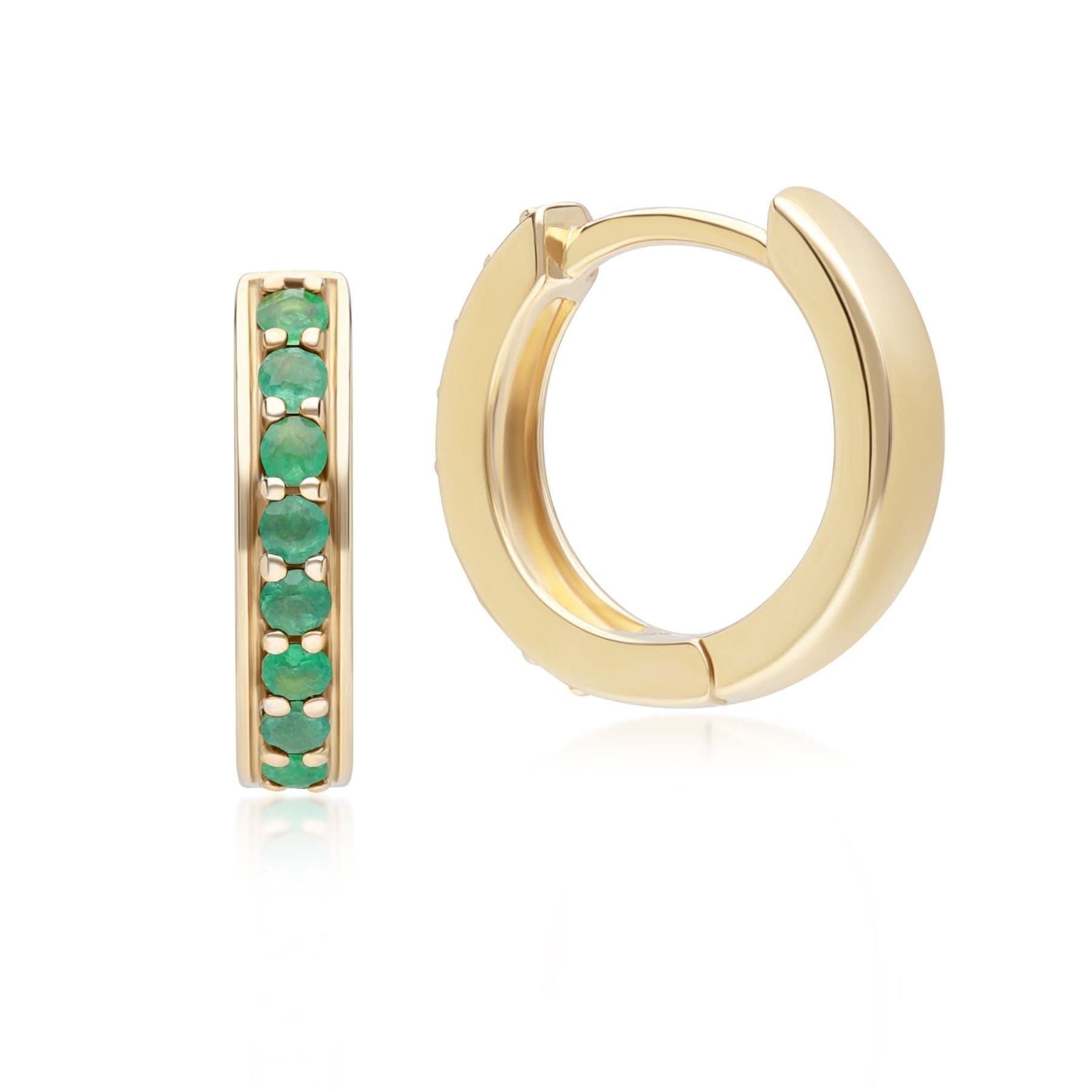 132E2846039 Classic Emerald Huggie Hoop Earrings in 9ct Yellow Gold Side