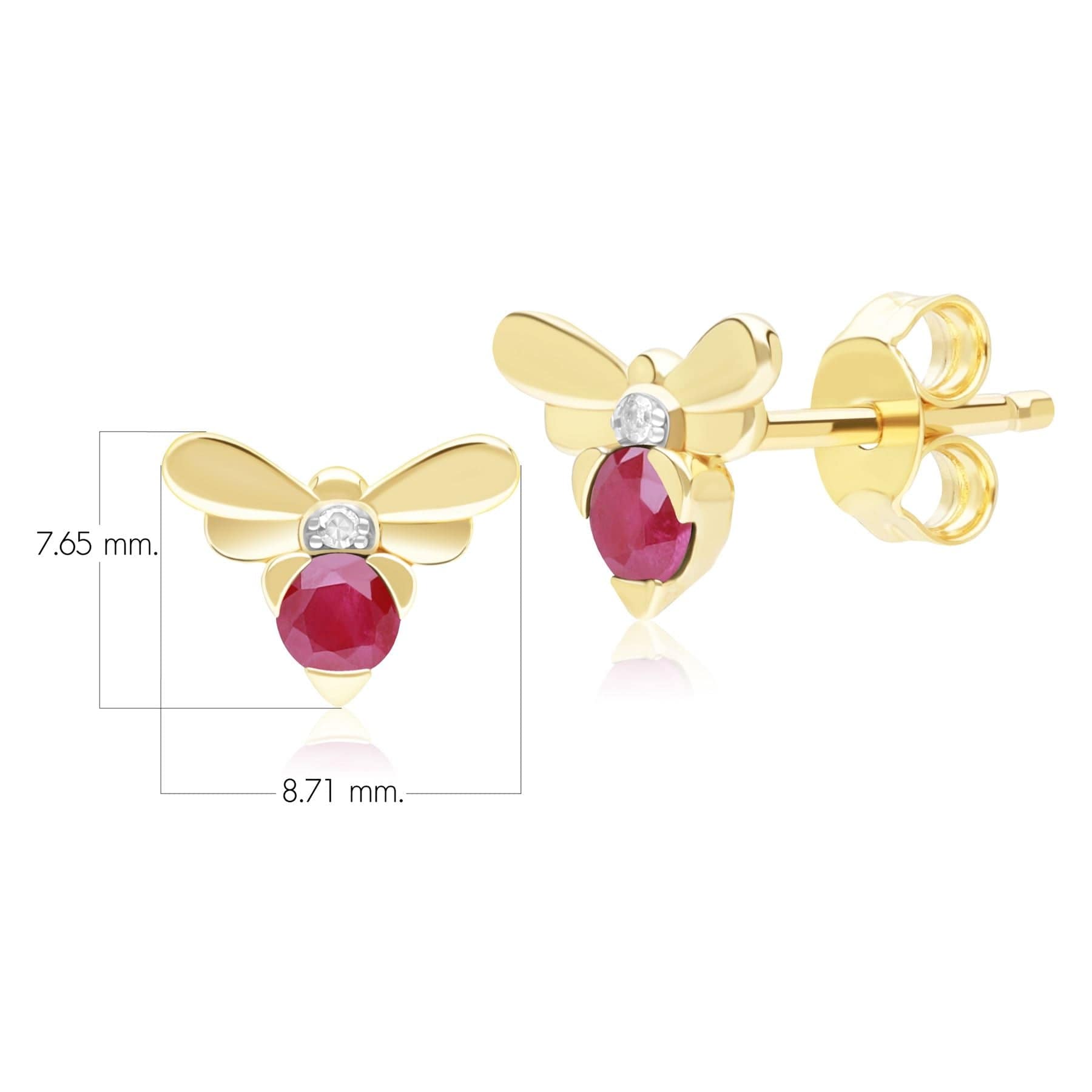Honeycomb Inspired Ruby and Diamond Bee Stud Earrings in 9ct Yellow Gold Dimensions  135E1872019