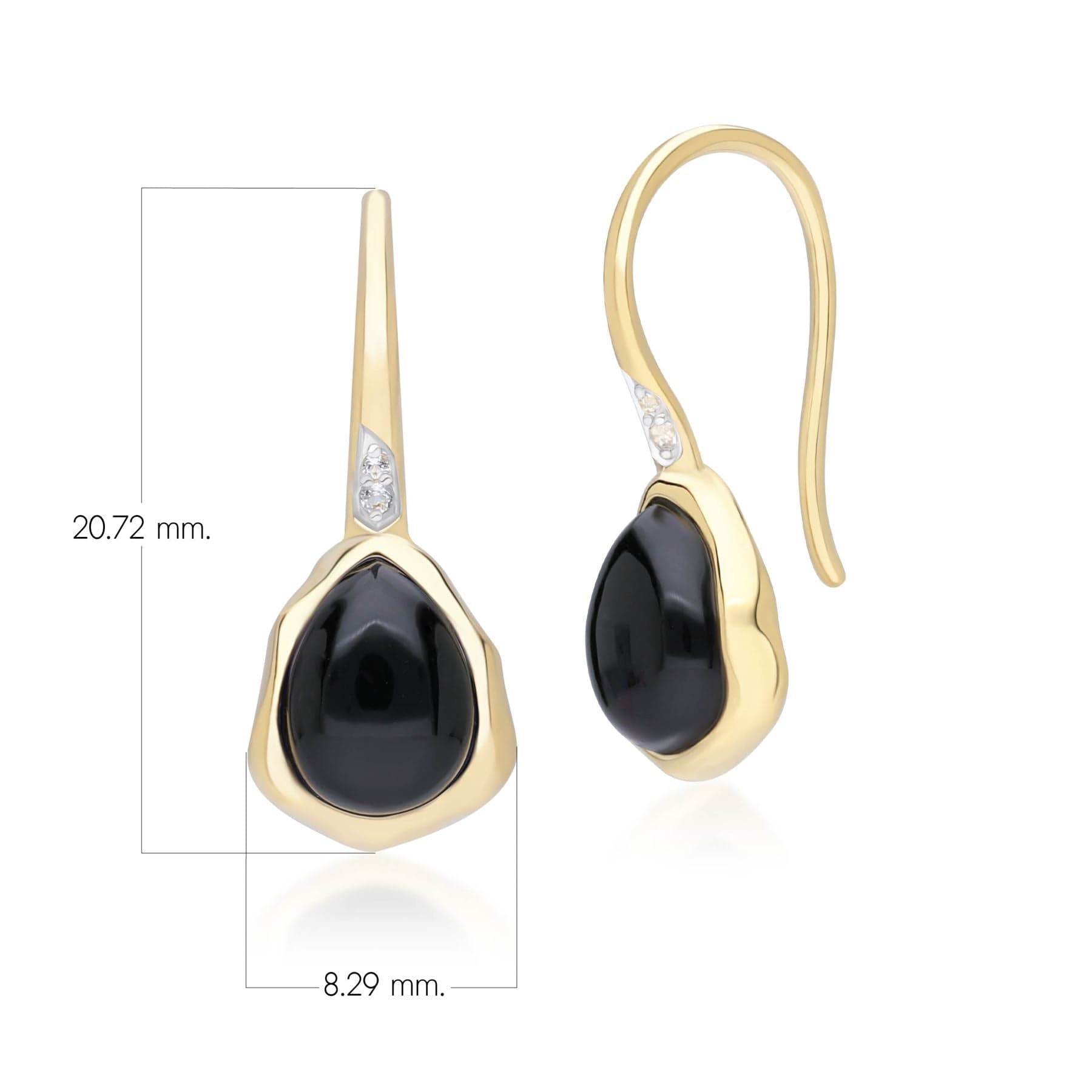253E418703925 Irregular Black Onyx & Topaz  Drop Earrings In 18ct Gold Plated SterlIng Silver Dimensions