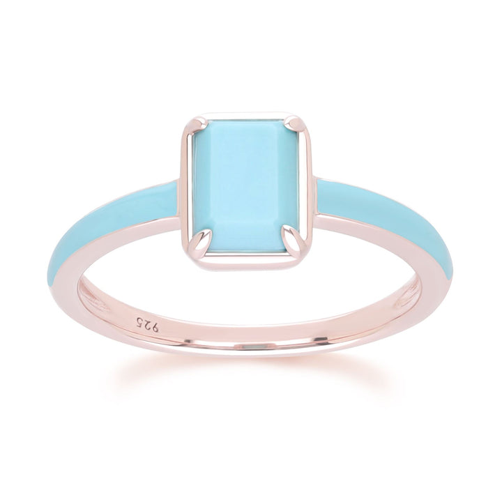 Siberian Waltz Blue Enamel & Octagon Turquoise Ring In Rose Gold Vermeil