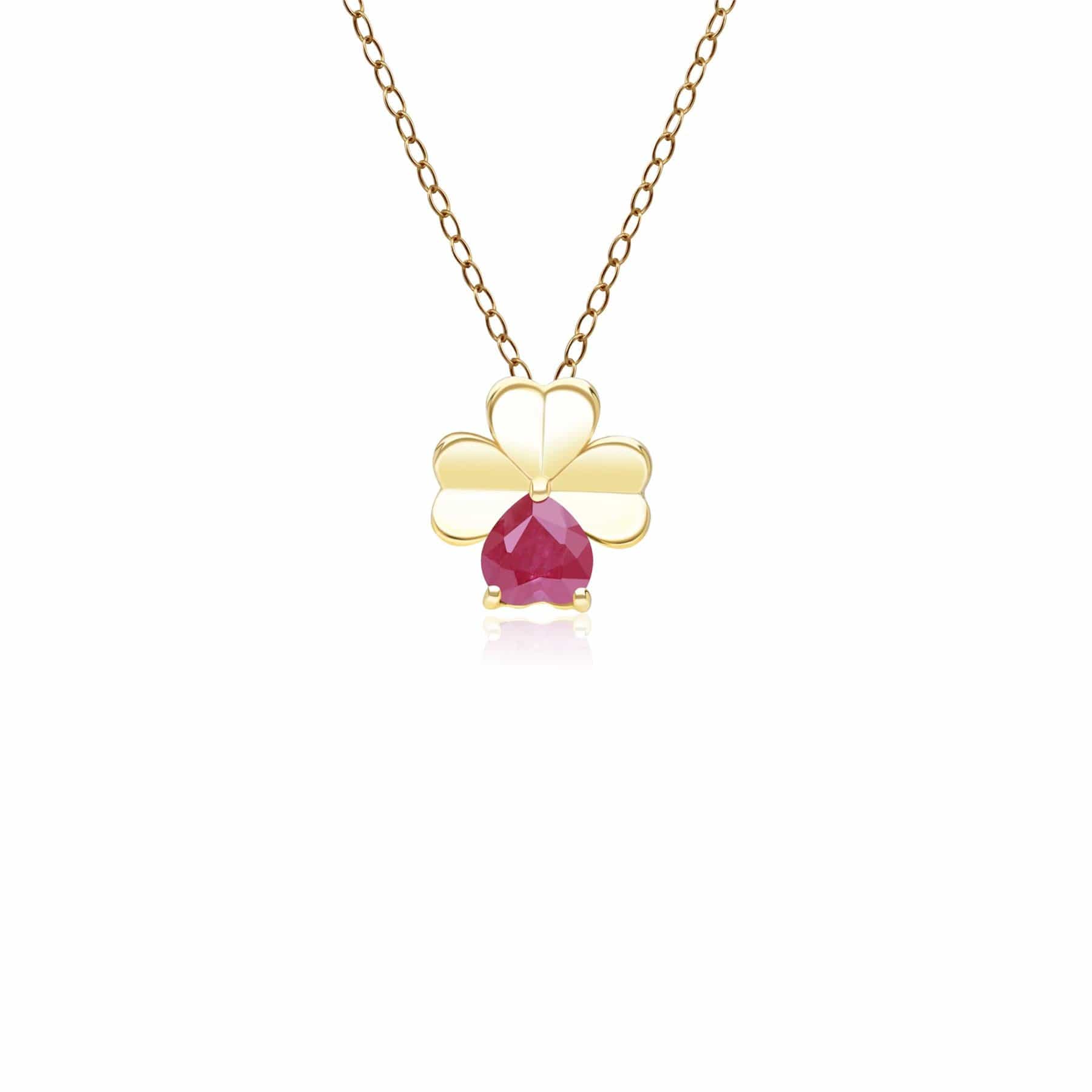 135P2126019 Gardenia Ruby Clover Pendant Necklace in 9ct Yellow Gold Front