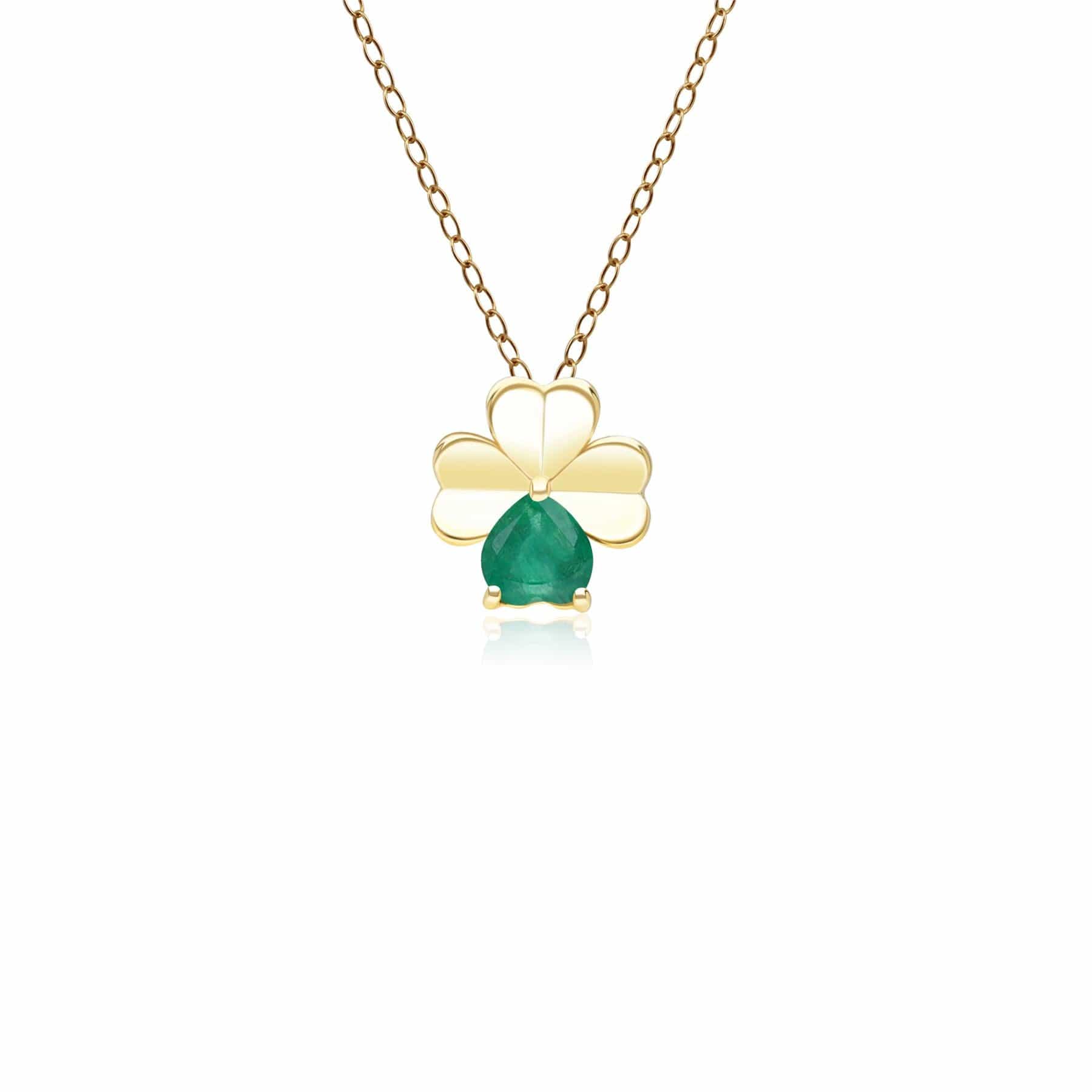 135P2126029 Gardenia Emerald Clover Pendant Necklace in 9ct Yellow Gold Front
