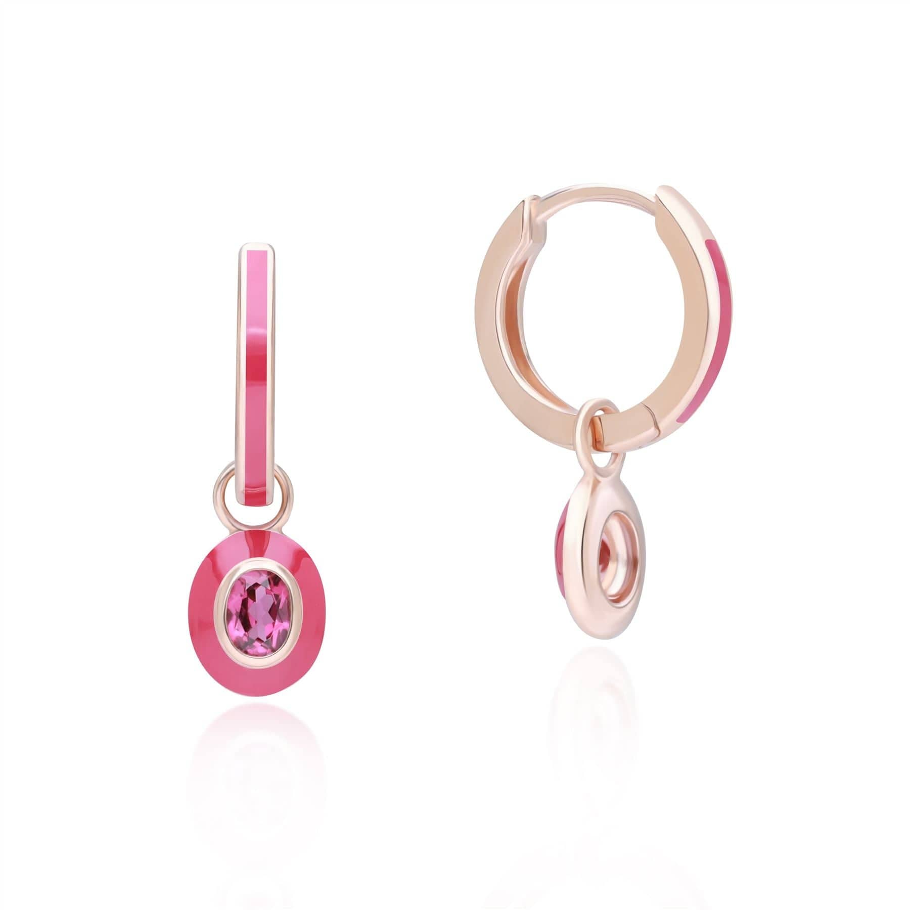 253E419090925 Siberian Waltz Pink Enamel & Oval Rhodolite Hoop Earrings in Rose Gold Plated Sterling Silver Side