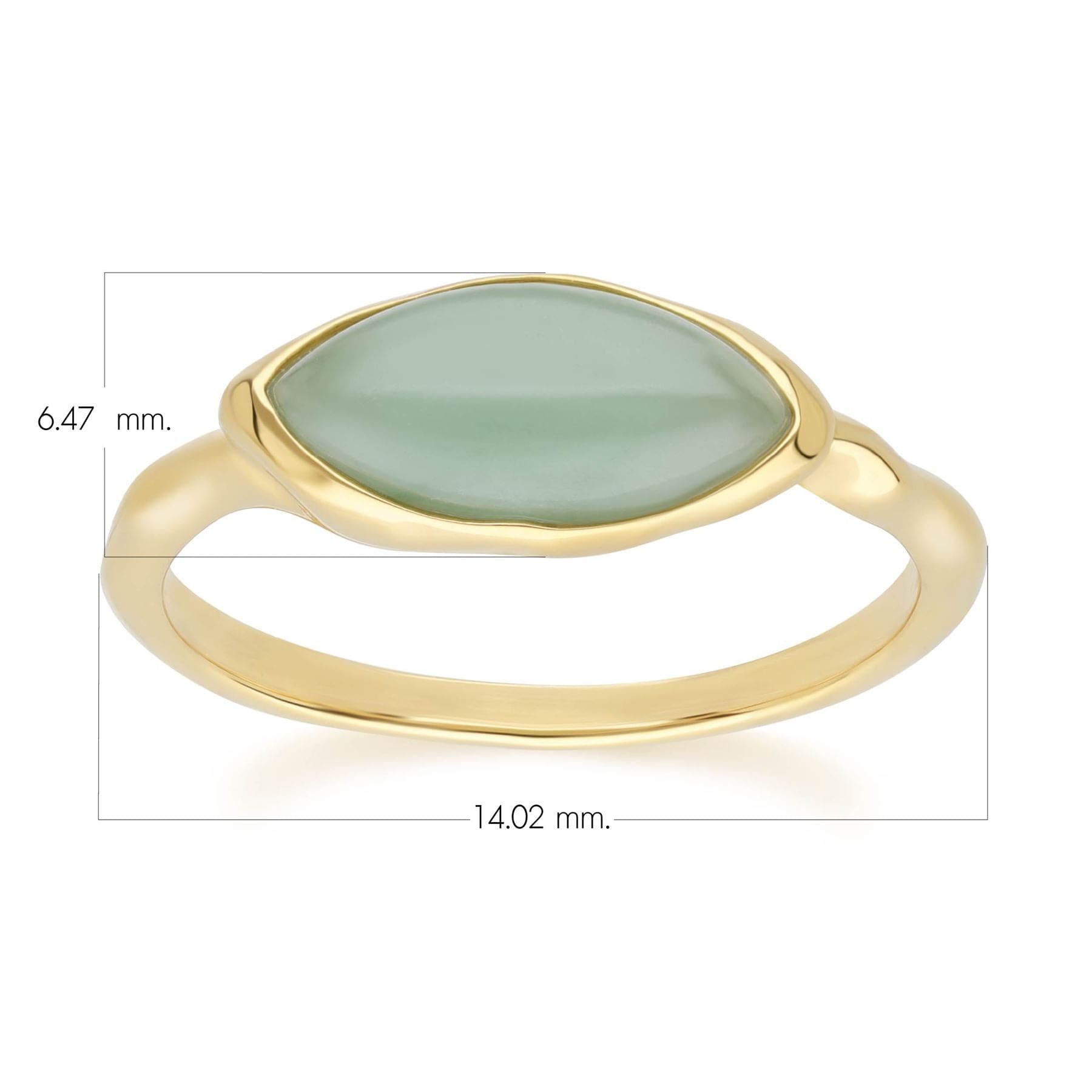 253R710102925 Irregular Marquise Dyed Green Jade Ring In 18ct Gold Plated SterlIng Silver Dimensions