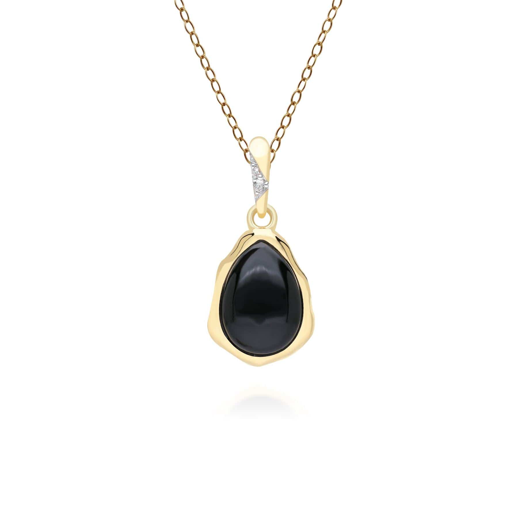 253P335303925 Irregular Black Onyx & Topaz Pendant In 18ct Gold Plated SterlIng Silver Front