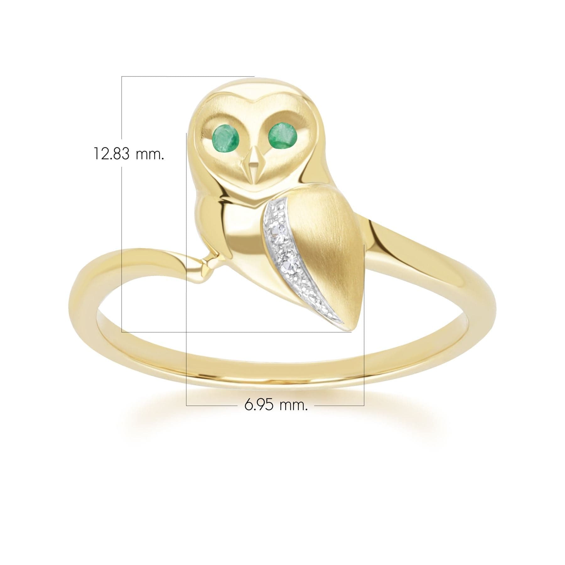 135R2103029 Gardenia Emerald and White Sapphire Owl Ring in 9ct Yellow Gold Dimensions