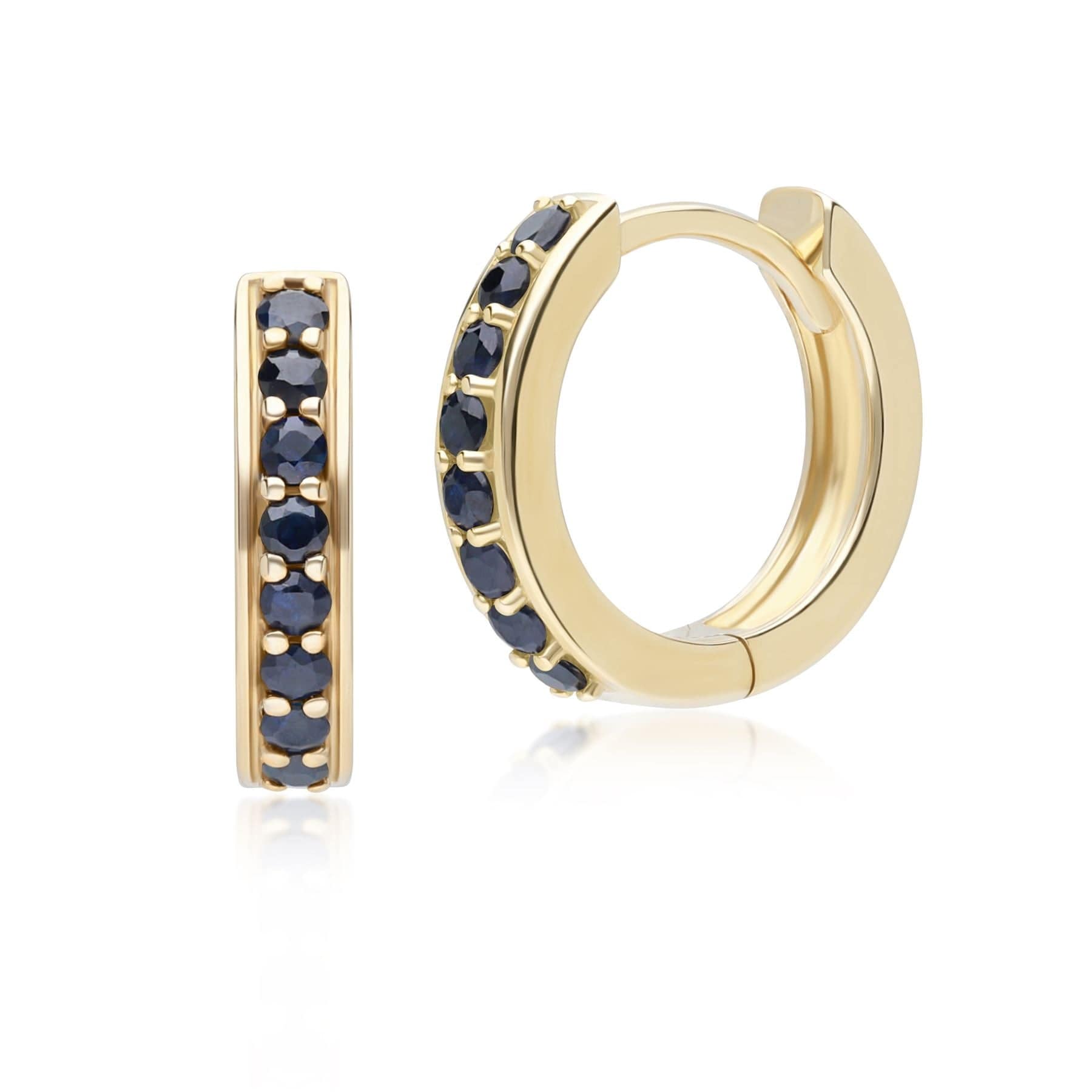 132E2846019 Classic Sapphire Huggie Hoop Earrings in 9ct Yellow Gold Front