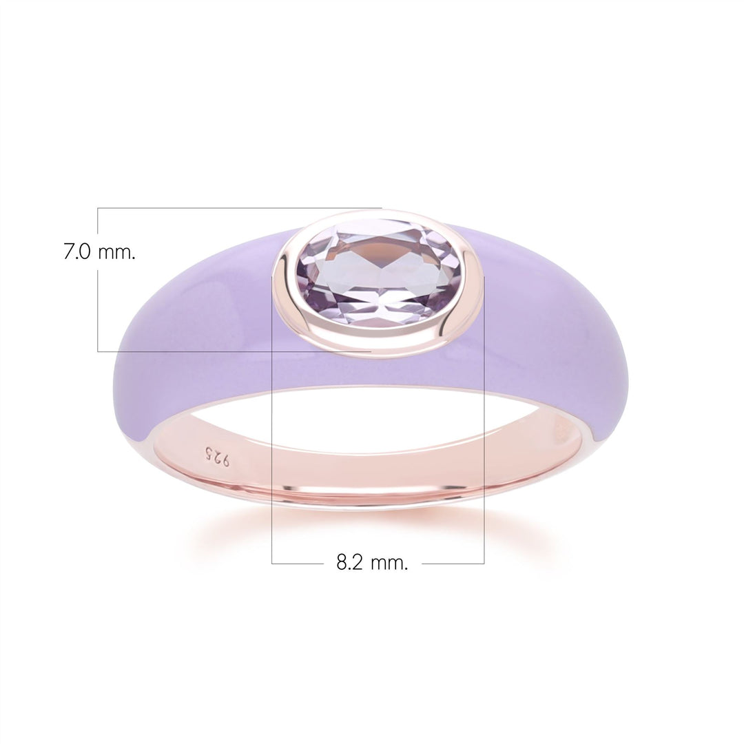 Siberian Waltz Violet Enamel & Octagon Amethyst Ring In Rose Gold Vermeil