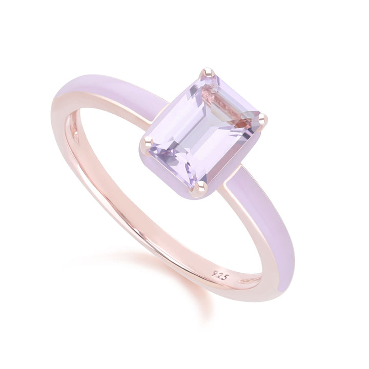 Siberian Waltz Violet Enamel & Octagon Pink Amethyst Ring In Rose Gold Vermeil