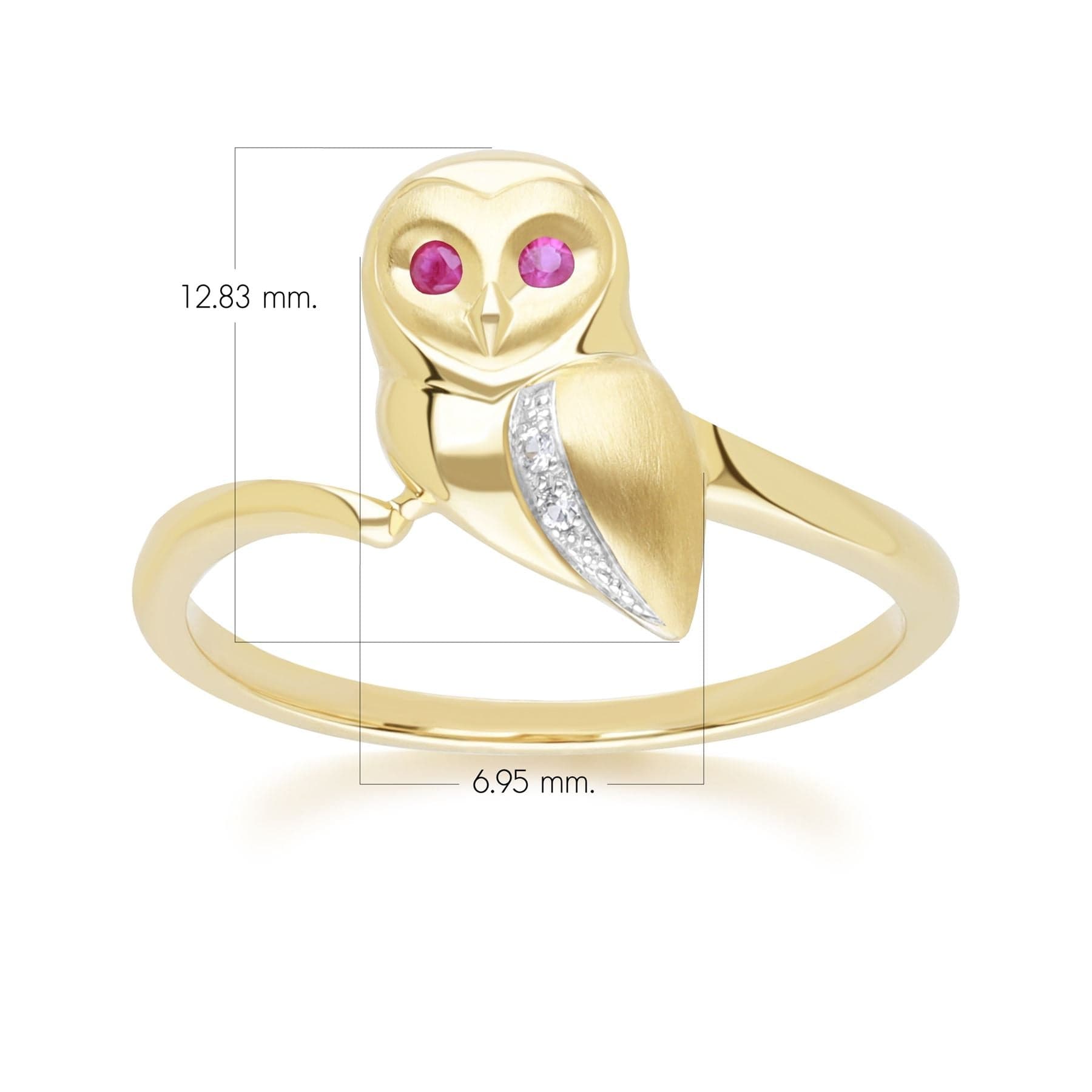 135R2103019 Gardenia Ruby and White Sapphire Owl Ring in 9ct Yellow Gold Dimensions