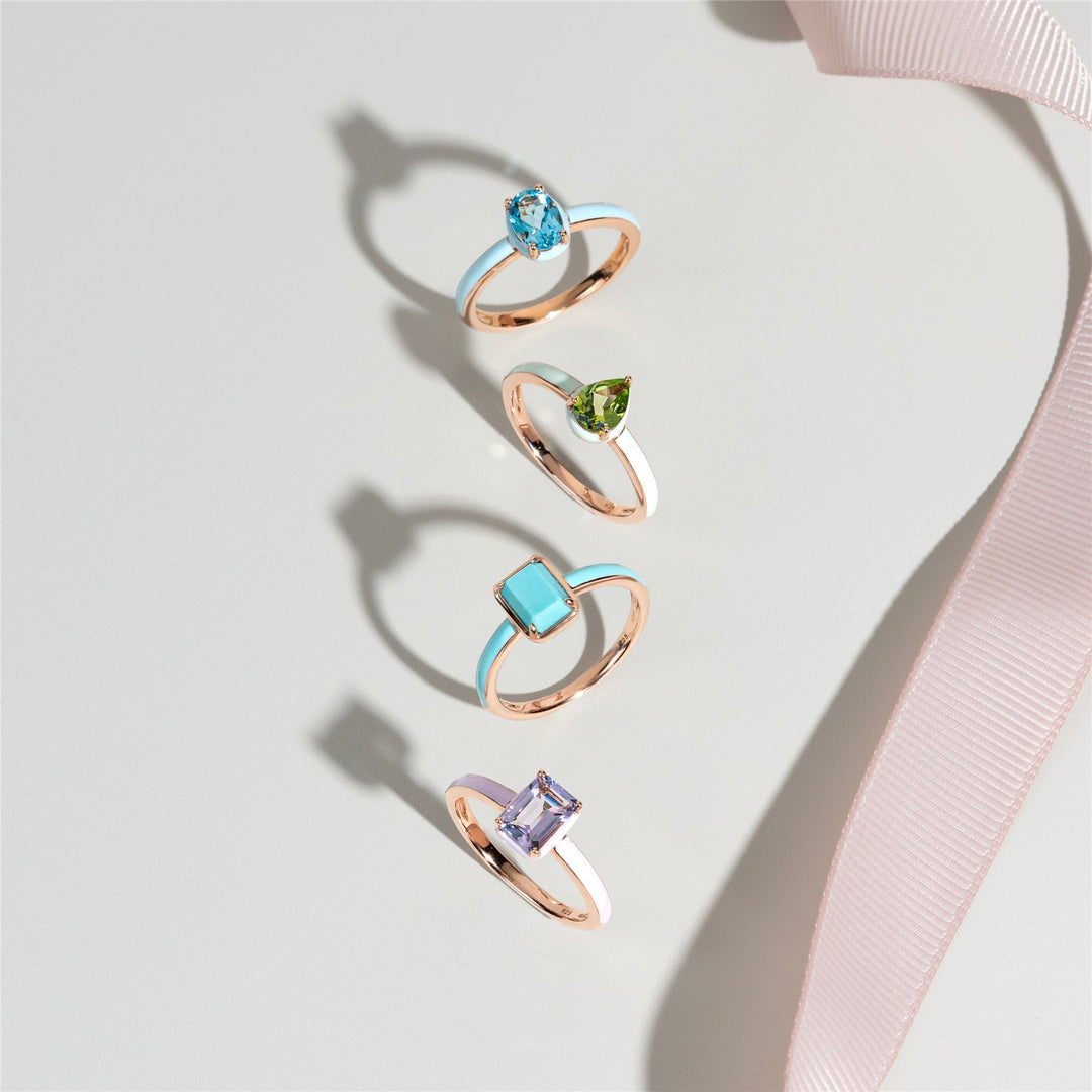 Siberian Waltz Violet Enamel & Octagon Pink Amethyst Ring In Rose Gold Vermeil