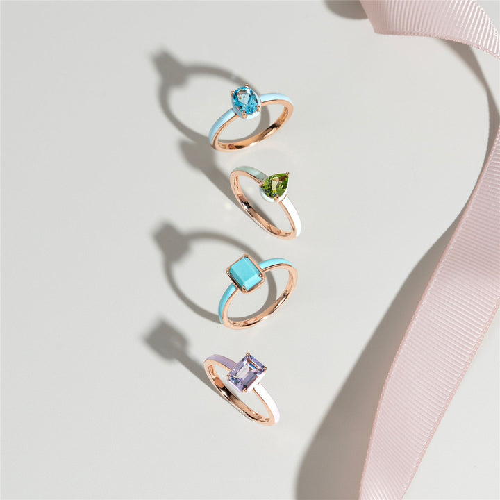 Siberian Waltz Violet Enamel & Octagon Pink Amethyst Ring In Rose Gold Vermeil