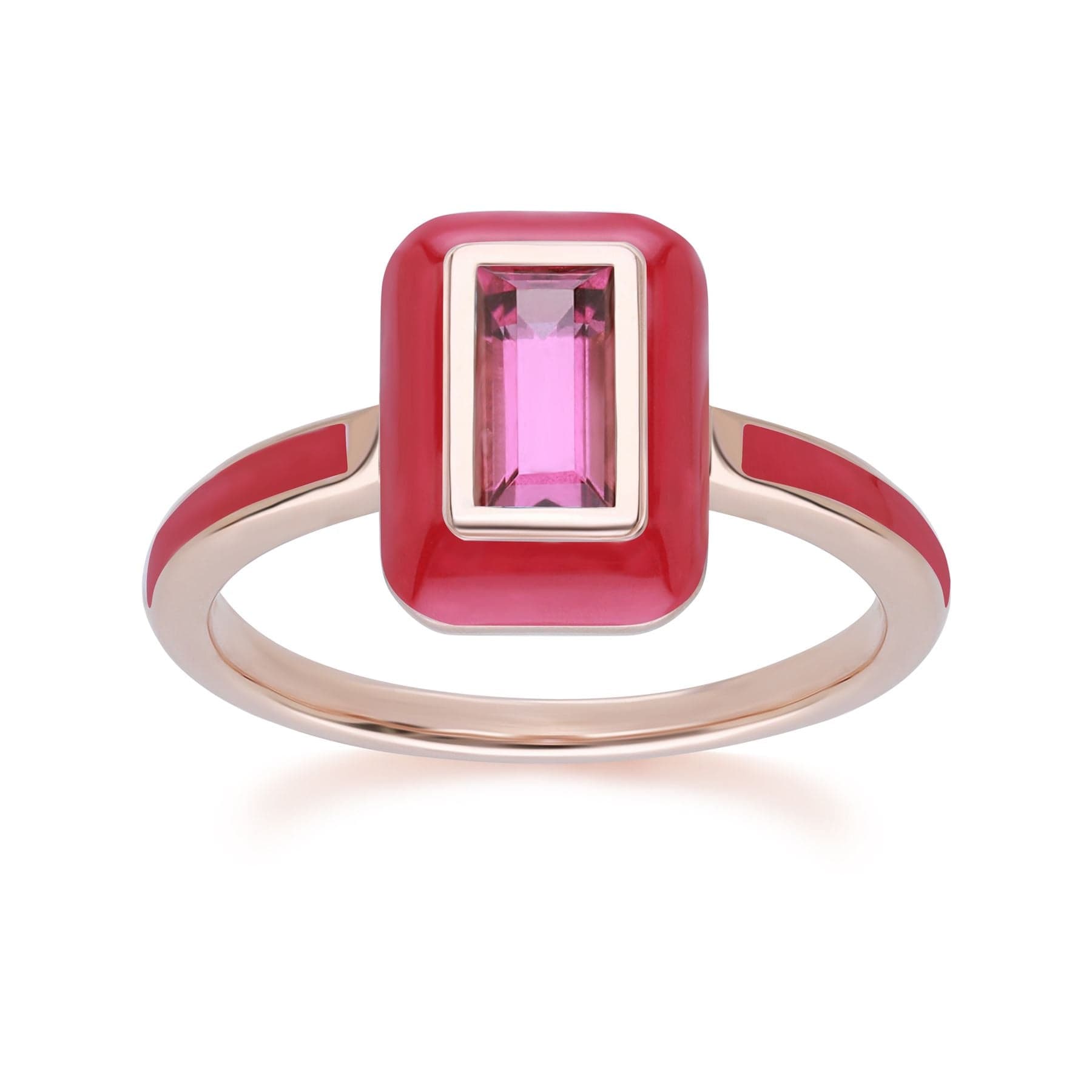 253R710490925 Siberian Waltz Pink Enamel & Baguette Rhodolite Ring in Rose Gold Plated Sterling Silver Side