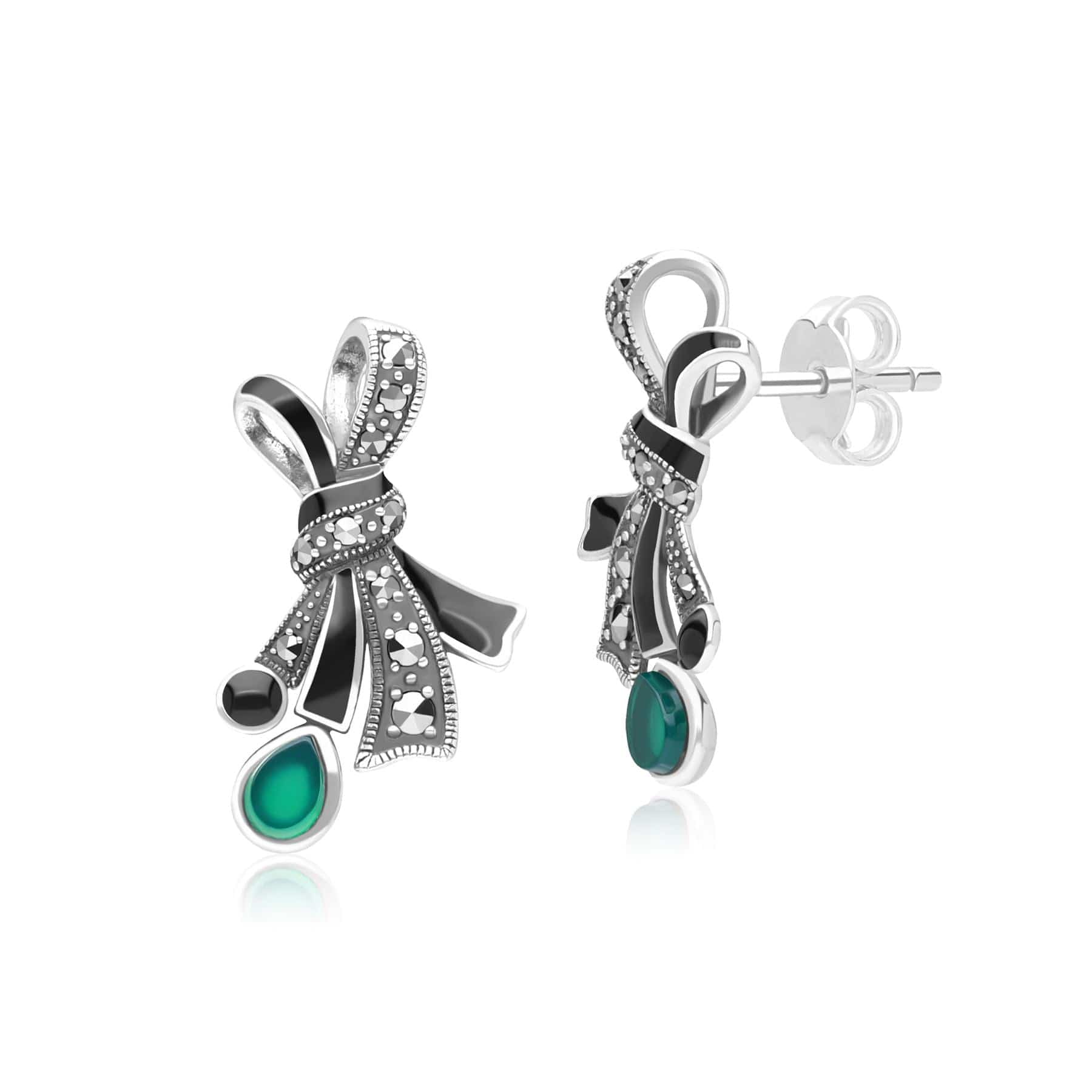 Gemondo Orecchini A Perno In Argento 925 Con Rubino 1.02ct E Marcasite - Stile Art Nouveau