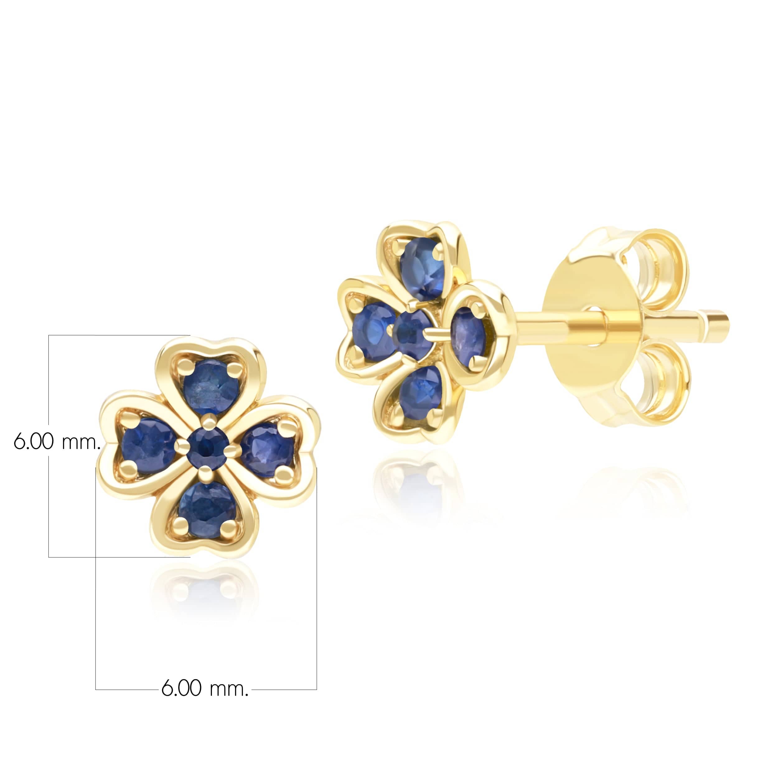 135E1878039 Gardenia Round Sapphire Clover Stud Earrings in 9ct Yellow Gold Dimensions