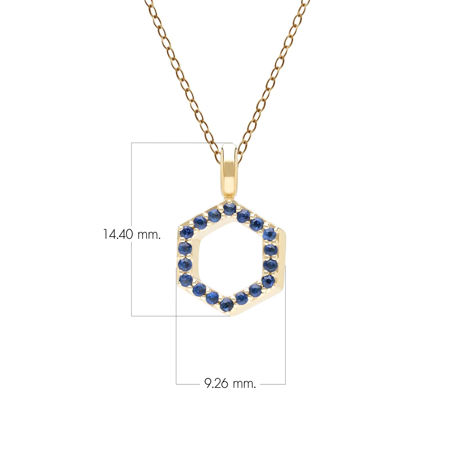 Geometric Hex Sapphire Pendant Necklace in 9ct Yellow Gold Dimensions 