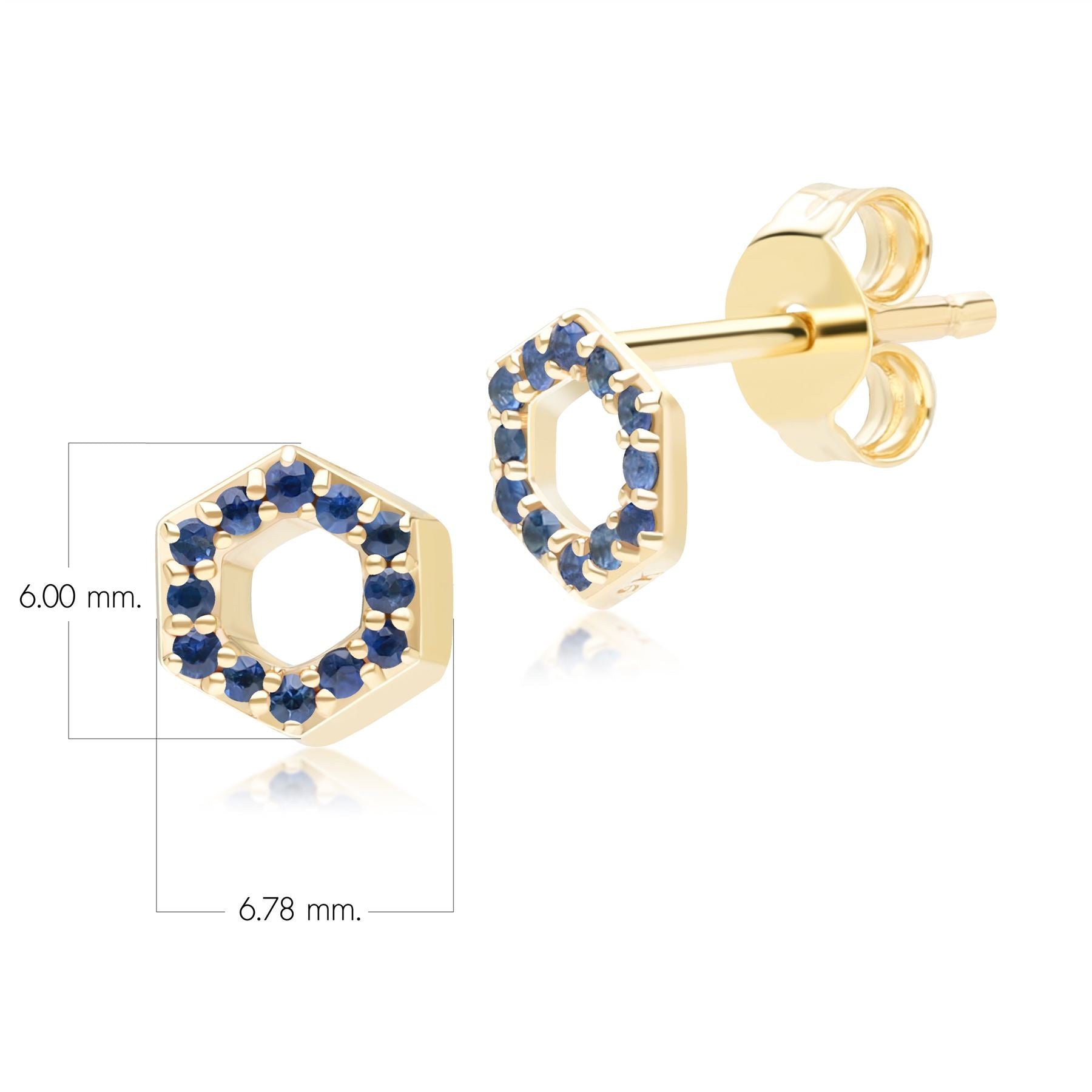 Geometric Hex Sapphire Stud Earrings in 9ct Yellow Gold Dimensions 