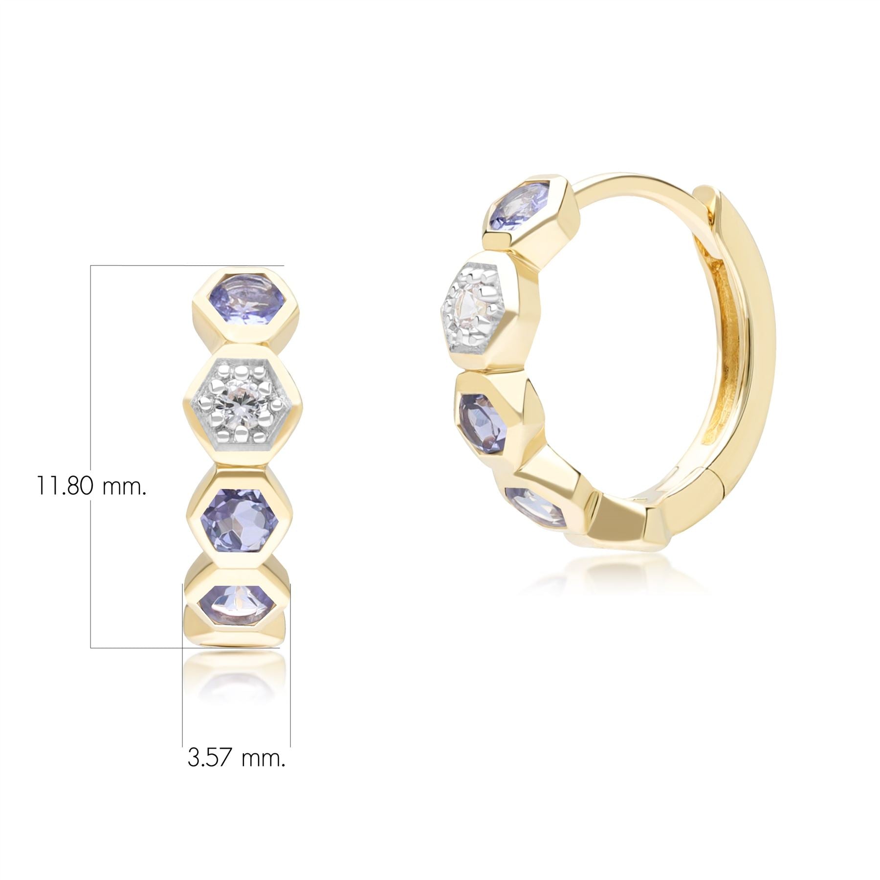 Geometric Round Tanzanite and Sapphire Hoop Earrings in 9ct Yellow Gold Dimensions 