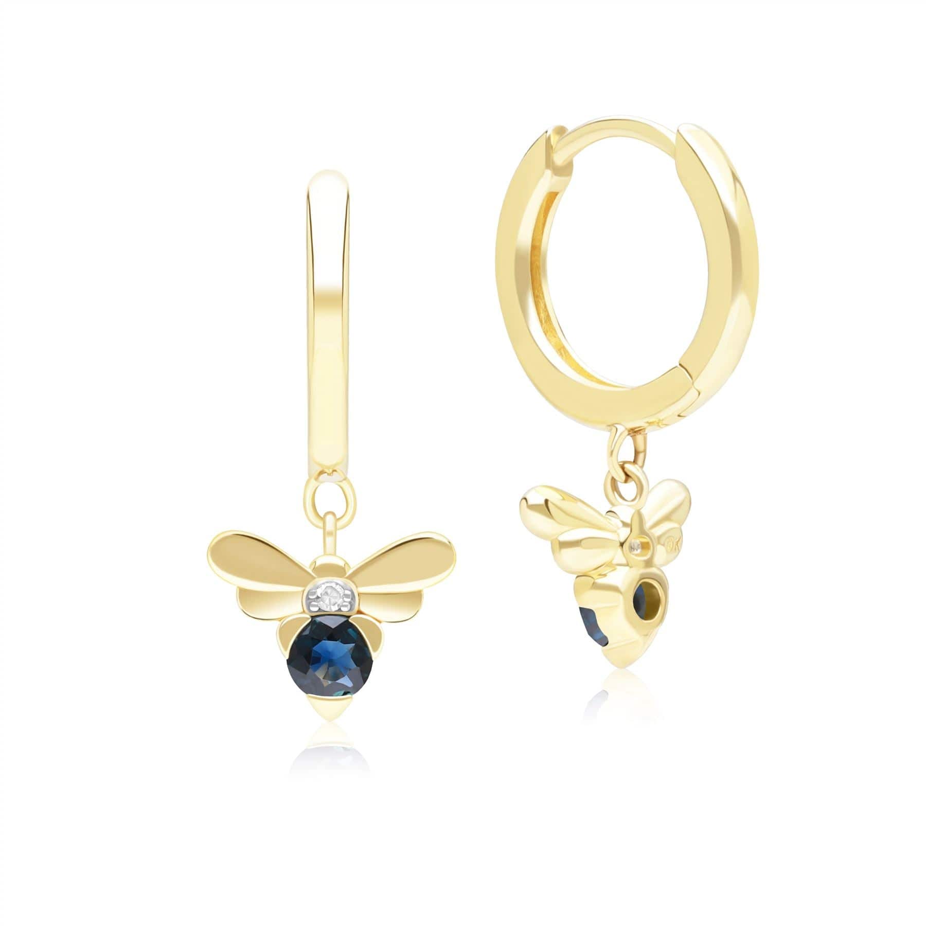 Honeycomb Inspired Blue Sapphire and Diamond Bee Hoop Earrings in 9ct Yellow GoldBack  135E1874039