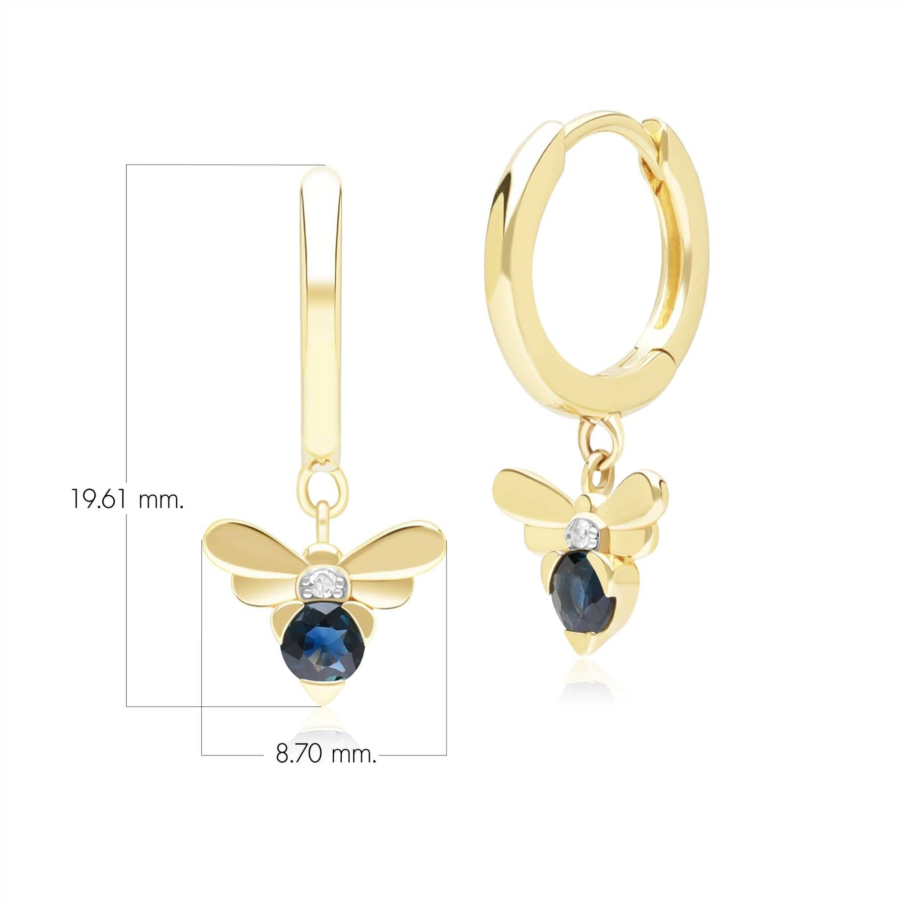 Honeycomb Inspired Blue Sapphire and Diamond Bee Hoop Earrings in 9ct Yellow GoldDimensions  135E1874039