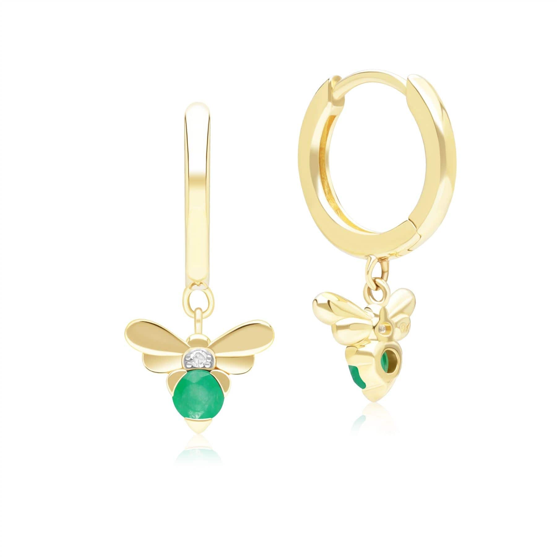 Honeycomb Inspired Emerald and Diamond Bee Hoop Earrings in 9ct Yellow GoldBack  135E1874029