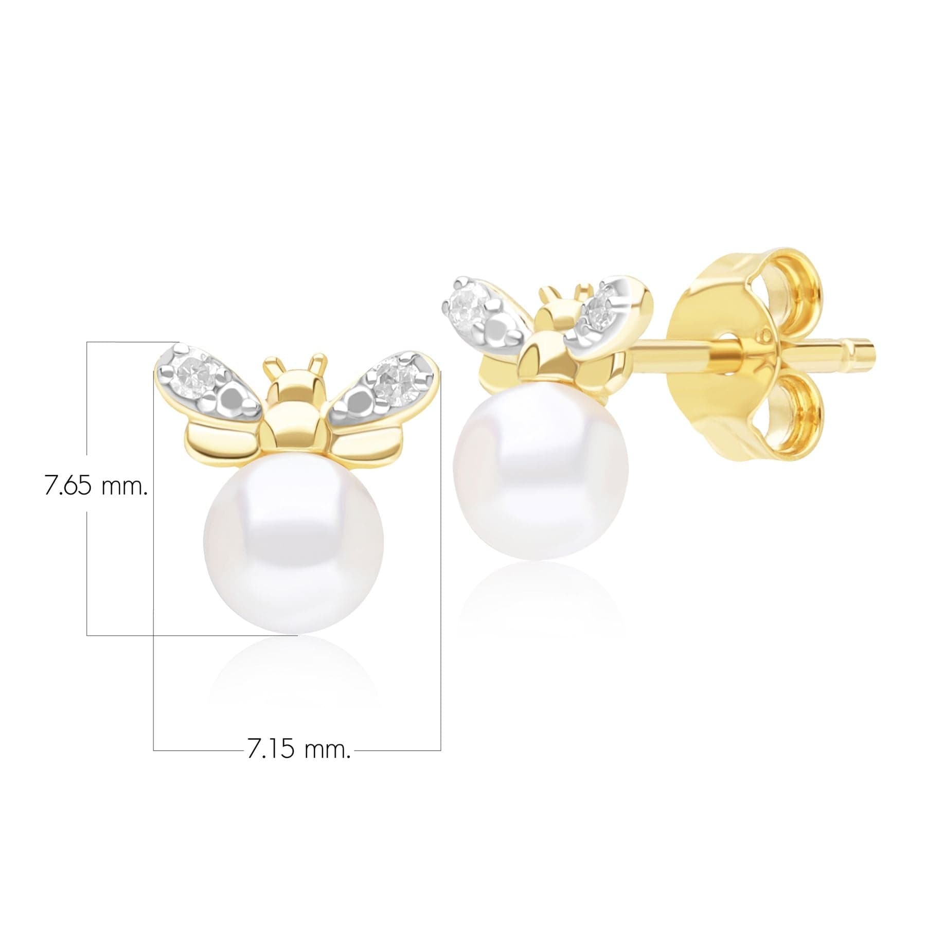 Honeycomb Inspired Pearl and Diamond Bee Stud Earrings in 9ct Yellow Gold Dimensions  135E1871019