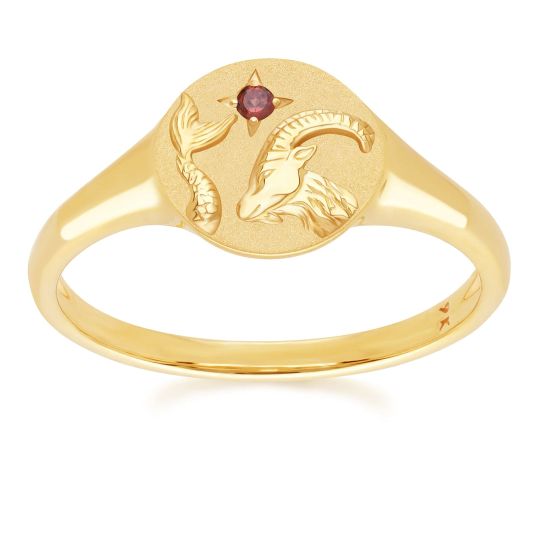 Zodiac Garnet Capricorn Signet Ring In 9ct Yellow GoldFront  135R2079019
