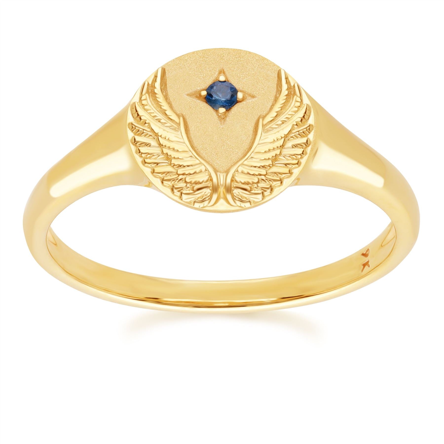 Zodiac Sign Virgo Signet Ring with Sapphire In 9ct Yellow GoldFront  135R2086019