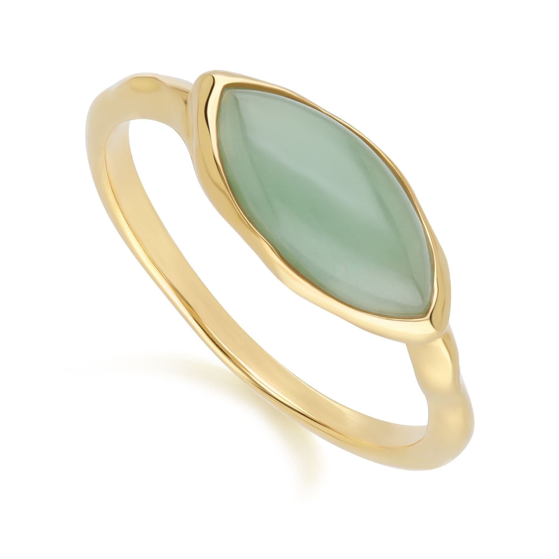 253R710102925 Irregular Marquise Dyed Green Jade Ring In 18ct Gold Plated SterlIng Silver Side
