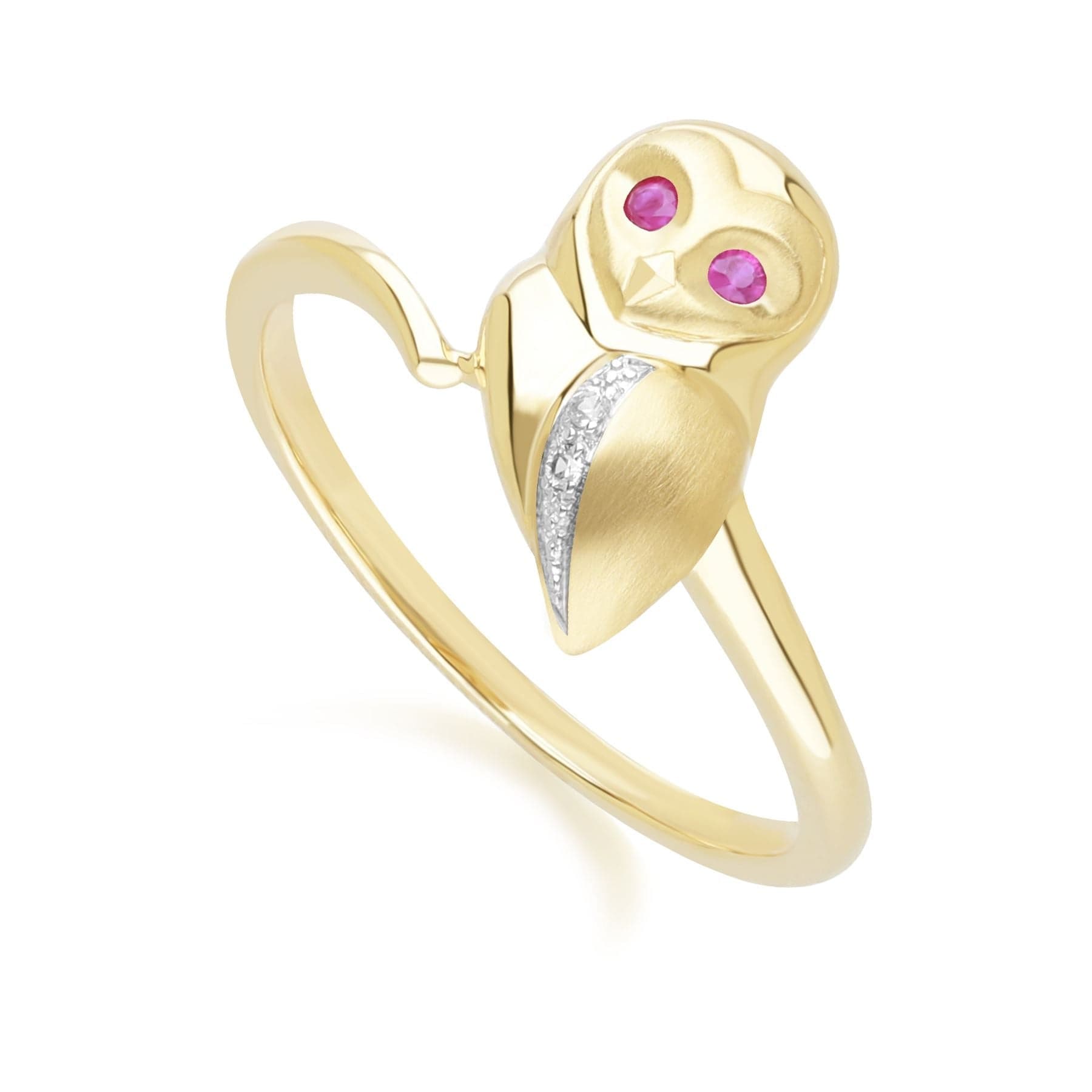 135R2103019_ Gardenia Ruby and White Sapphire Owl Ring in 9ct Yellow Gold Side
