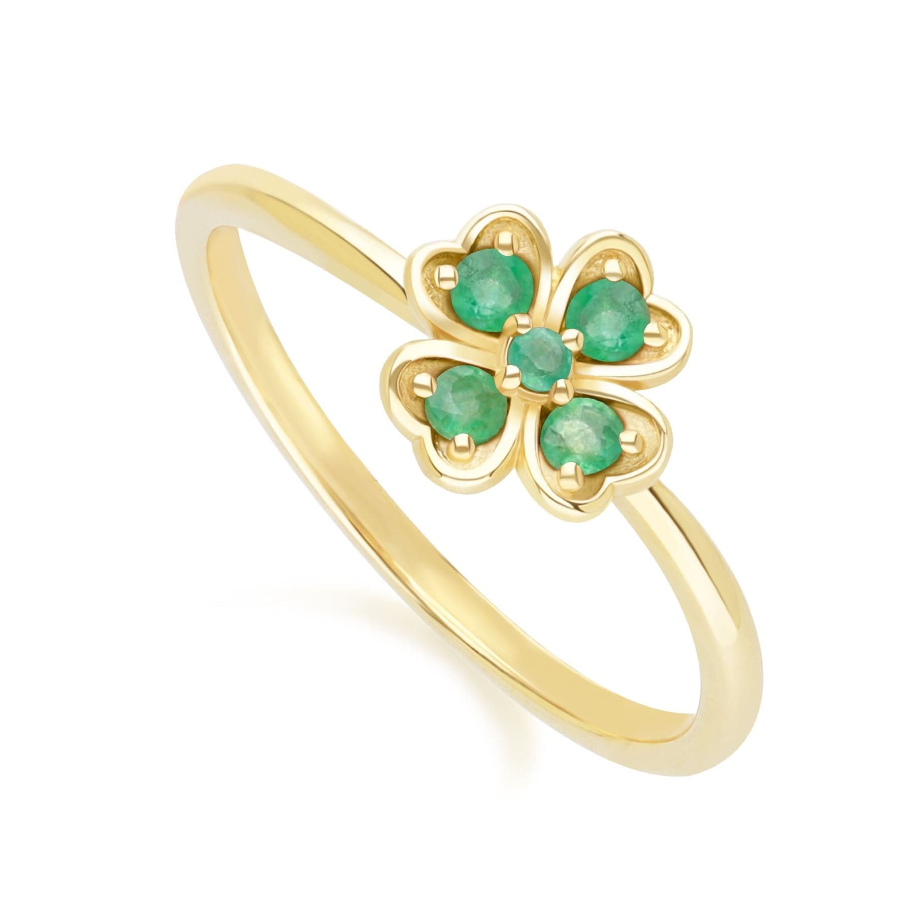 135R2102029 Gardenia Round Emerald Clover Ring in 9ct Yellow Gold Side