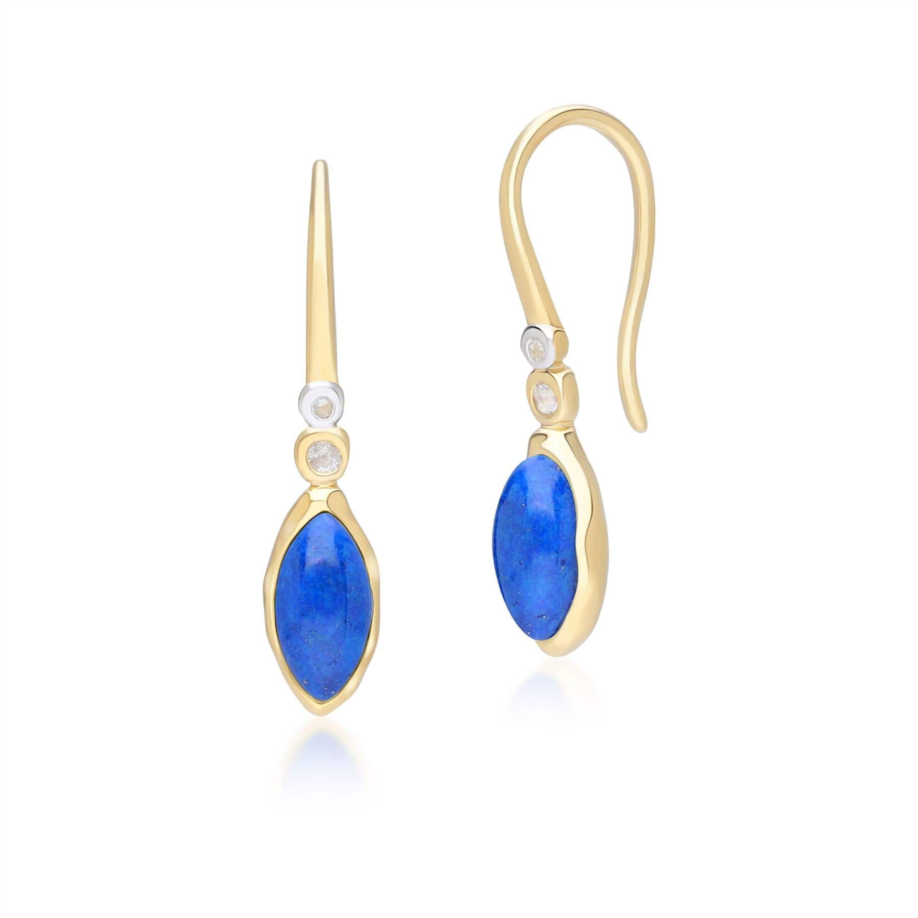 253E418601925 Irregular Marquise Lapis Lazuli & Topaz Drop Earrings In 18ct Gold Plated Sterling Silver Front